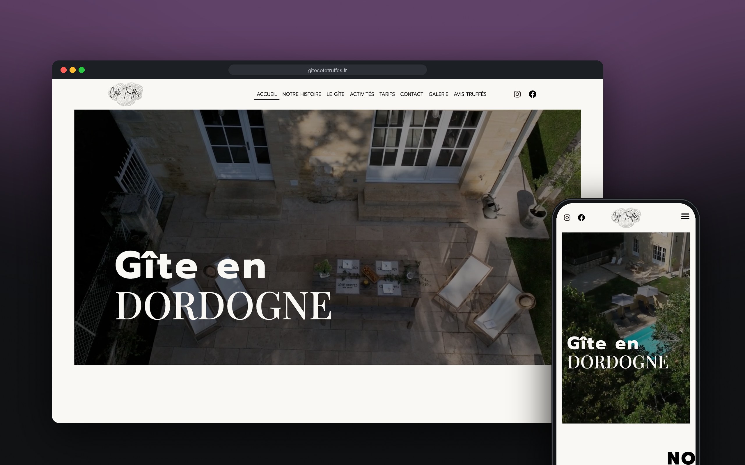 Côté Truffes : site présenté sur ordinateur et mobile