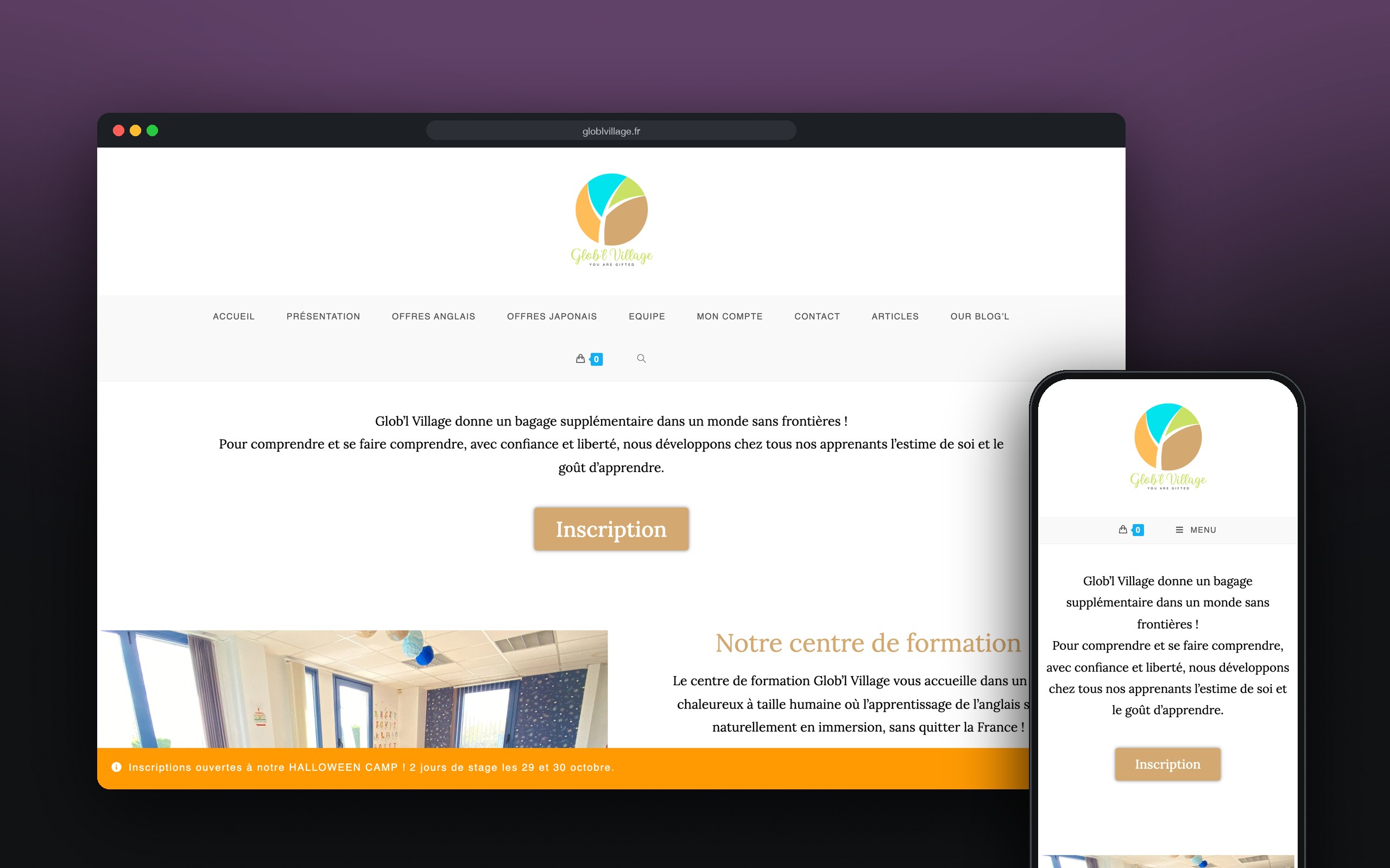Glob'l Village : site présenté sur ordinateur et mobile
