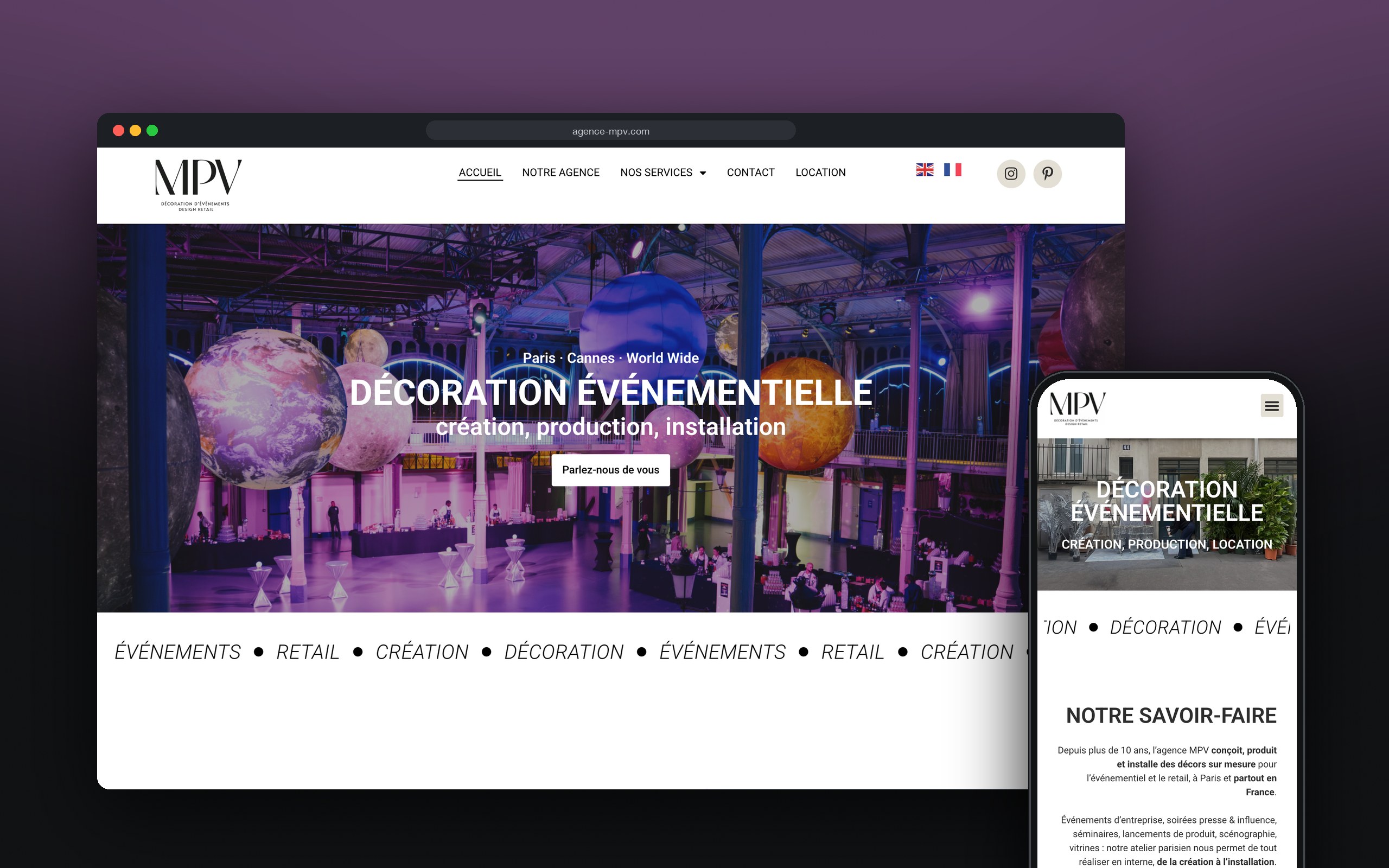Agence MPV : site présenté sur ordinateur et mobile