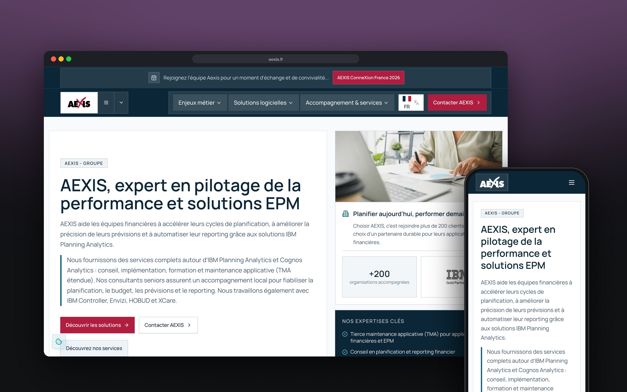 Aexis : site présenté sur ordinateur et mobile