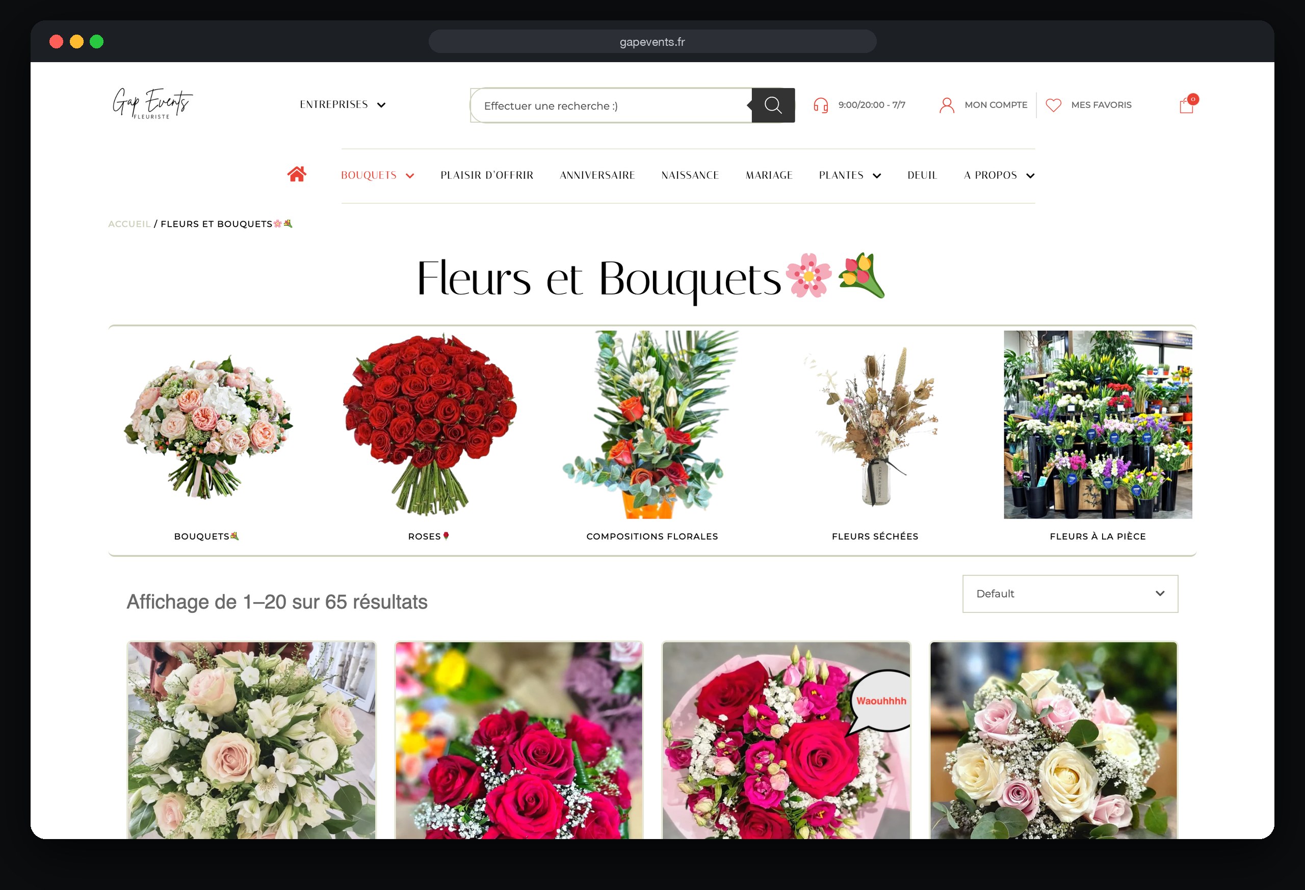 Gap Events : page Fleurs et bouquets