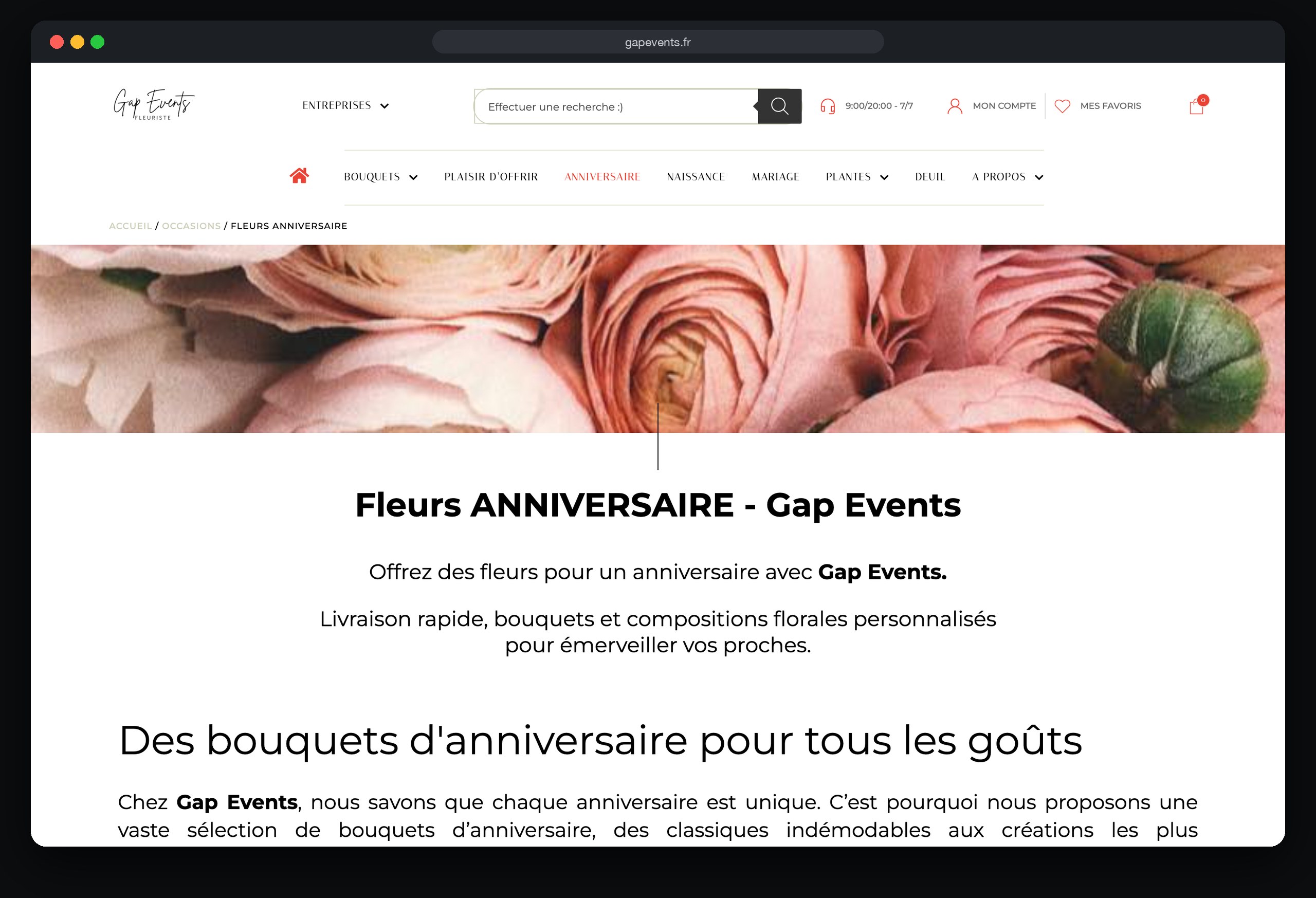 Gap Events : page Anniversaire