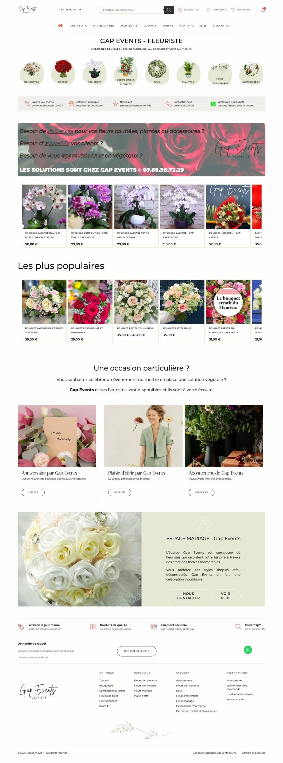 Gap Events : page d’accueil complète sur ordinateur
