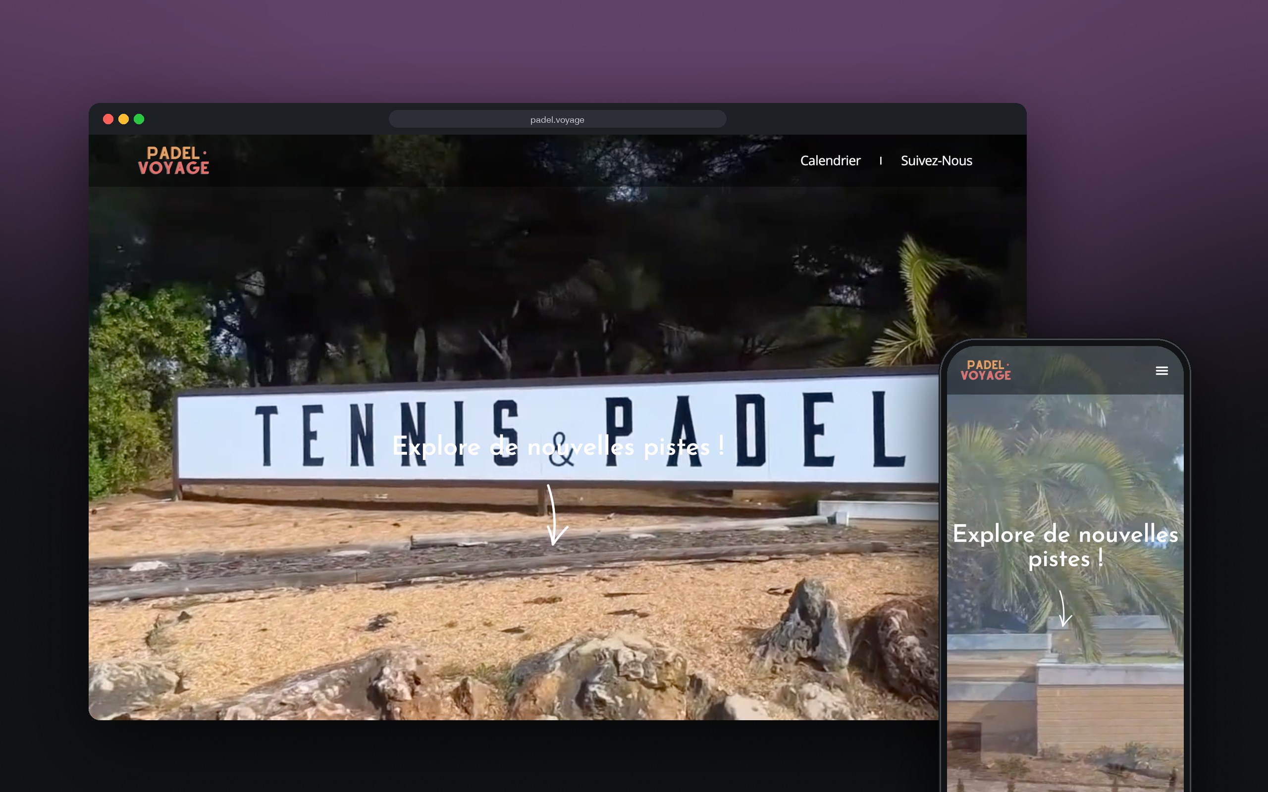 Padel Voyage : site présenté sur ordinateur et mobile
