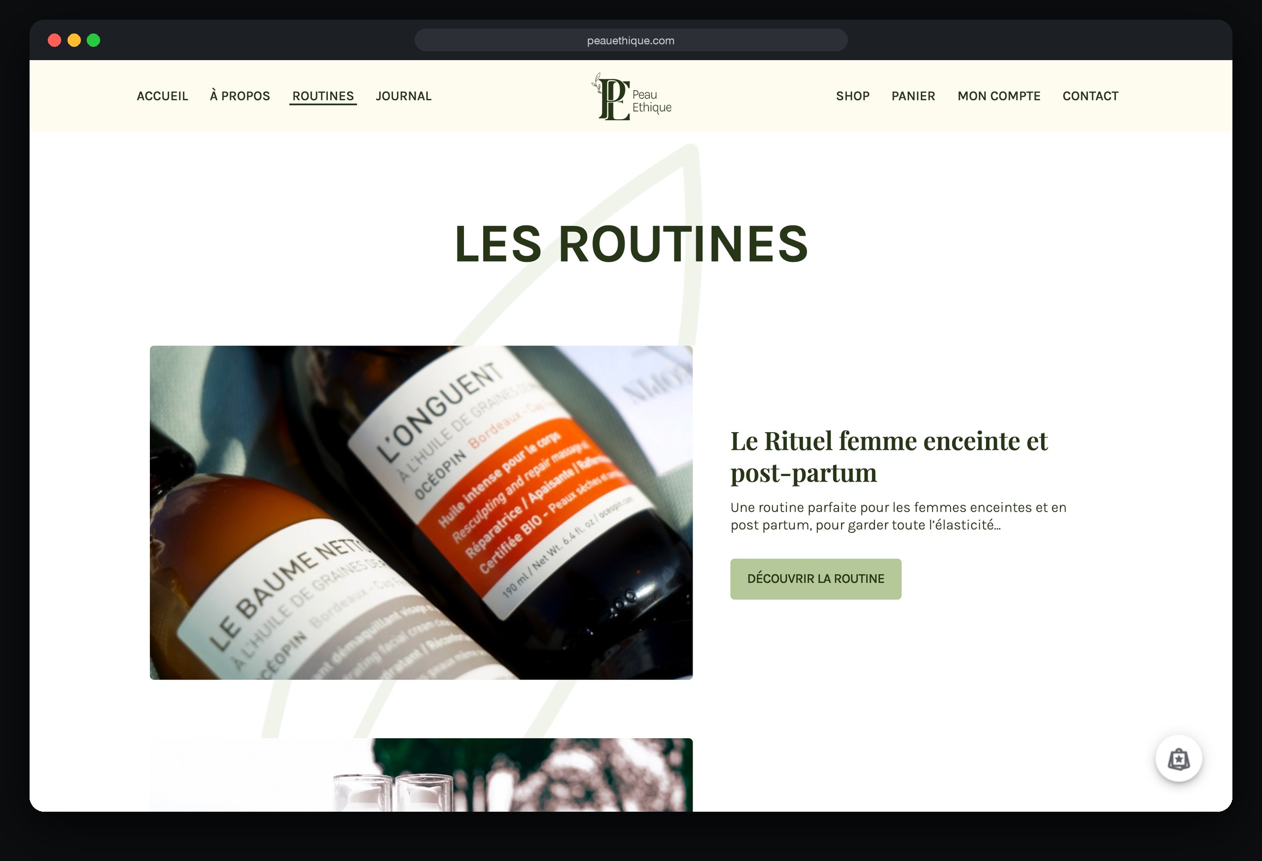 Peau Éthique : page Routines