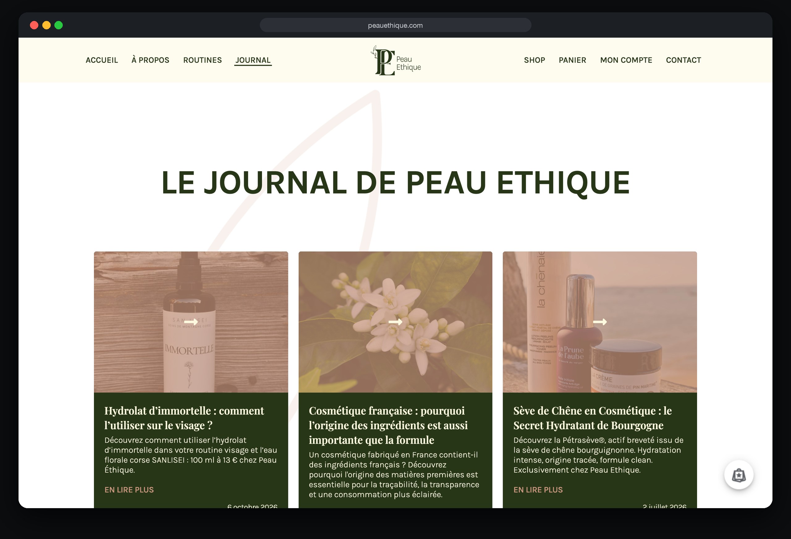Peau Éthique : page Journal care