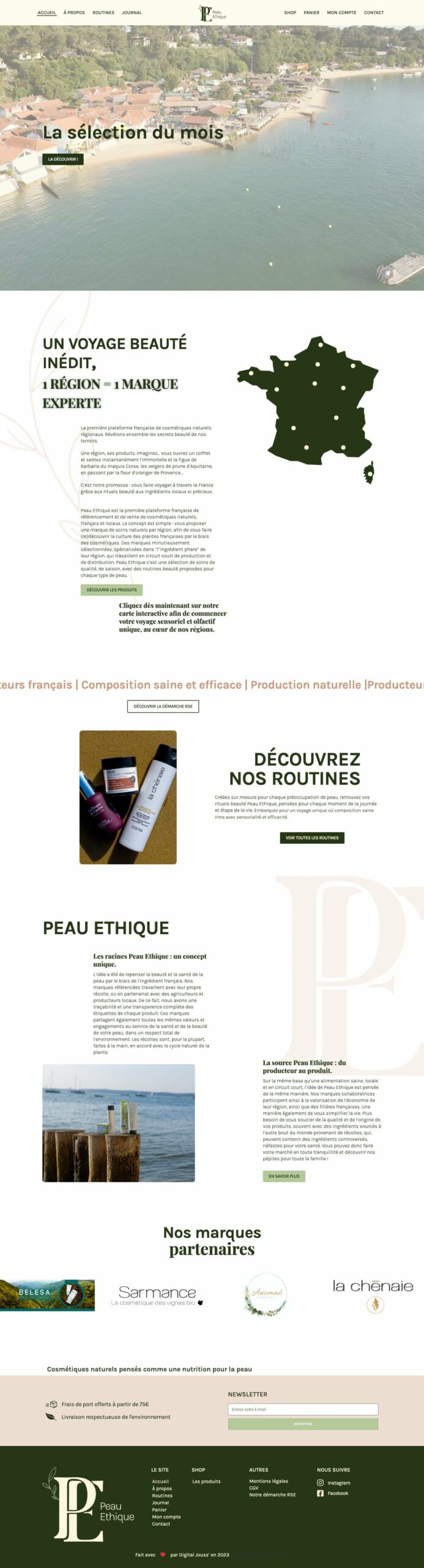Peau Éthique : page d’accueil complète sur ordinateur
