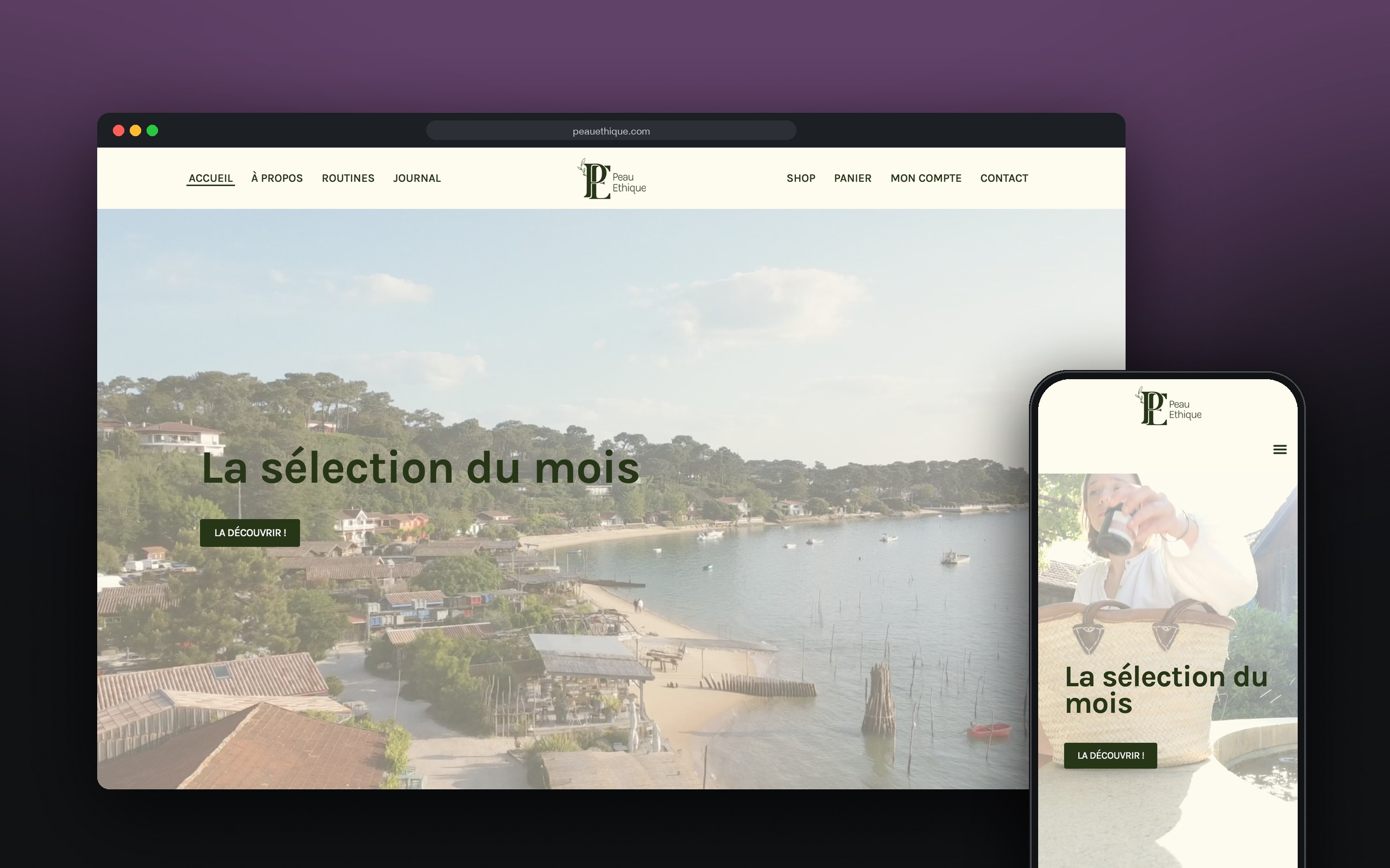 Peau Éthique : site présenté sur ordinateur et mobile
