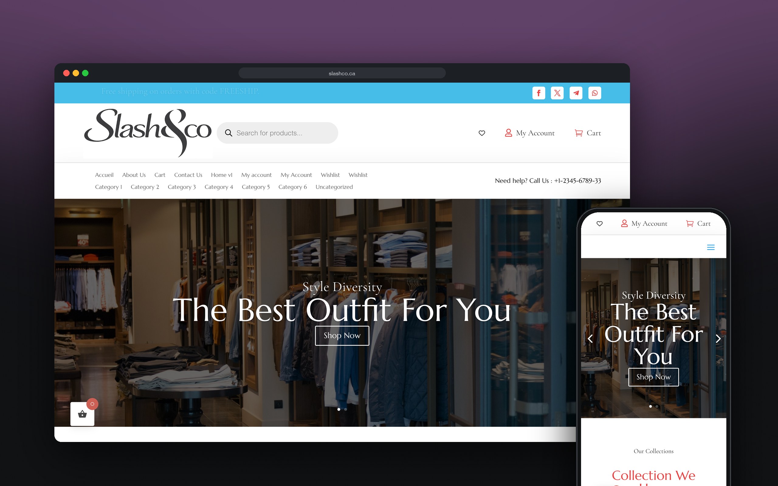 Slash & Co : site présenté sur ordinateur et mobile