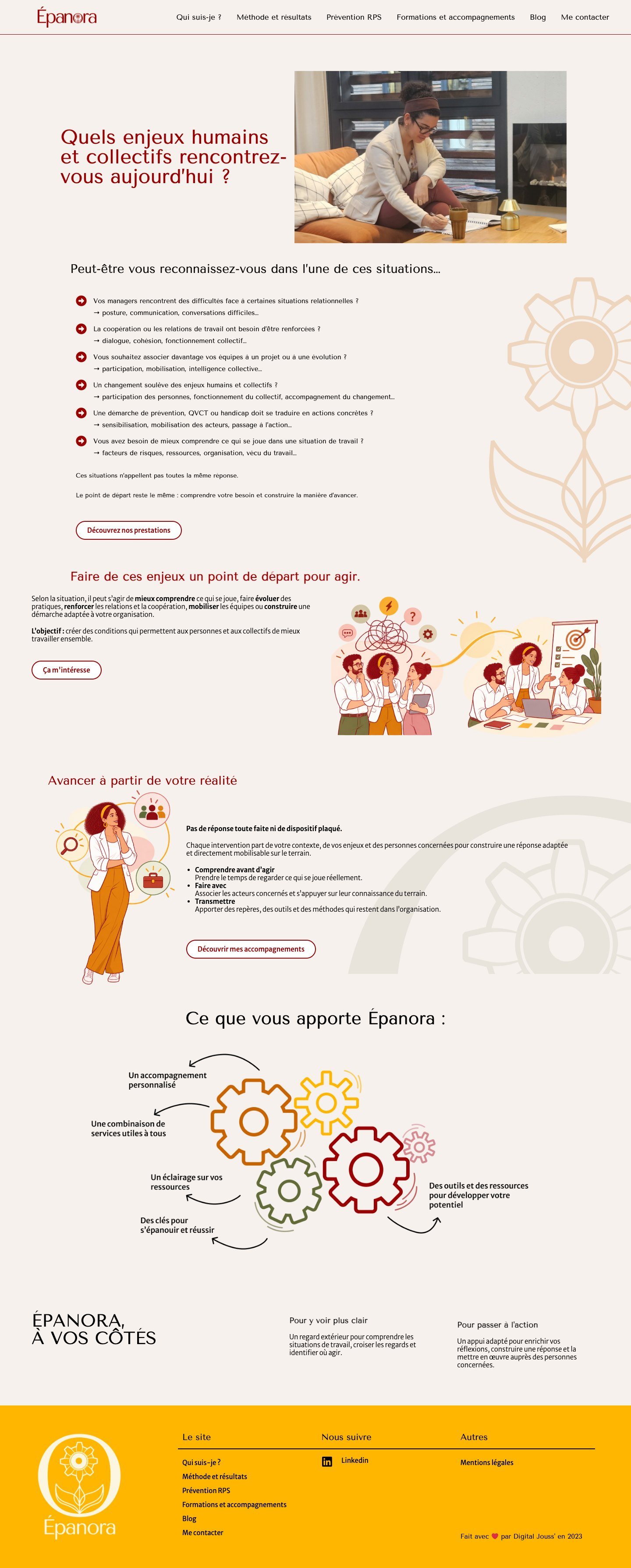 Épanora : page d’accueil complète sur ordinateur