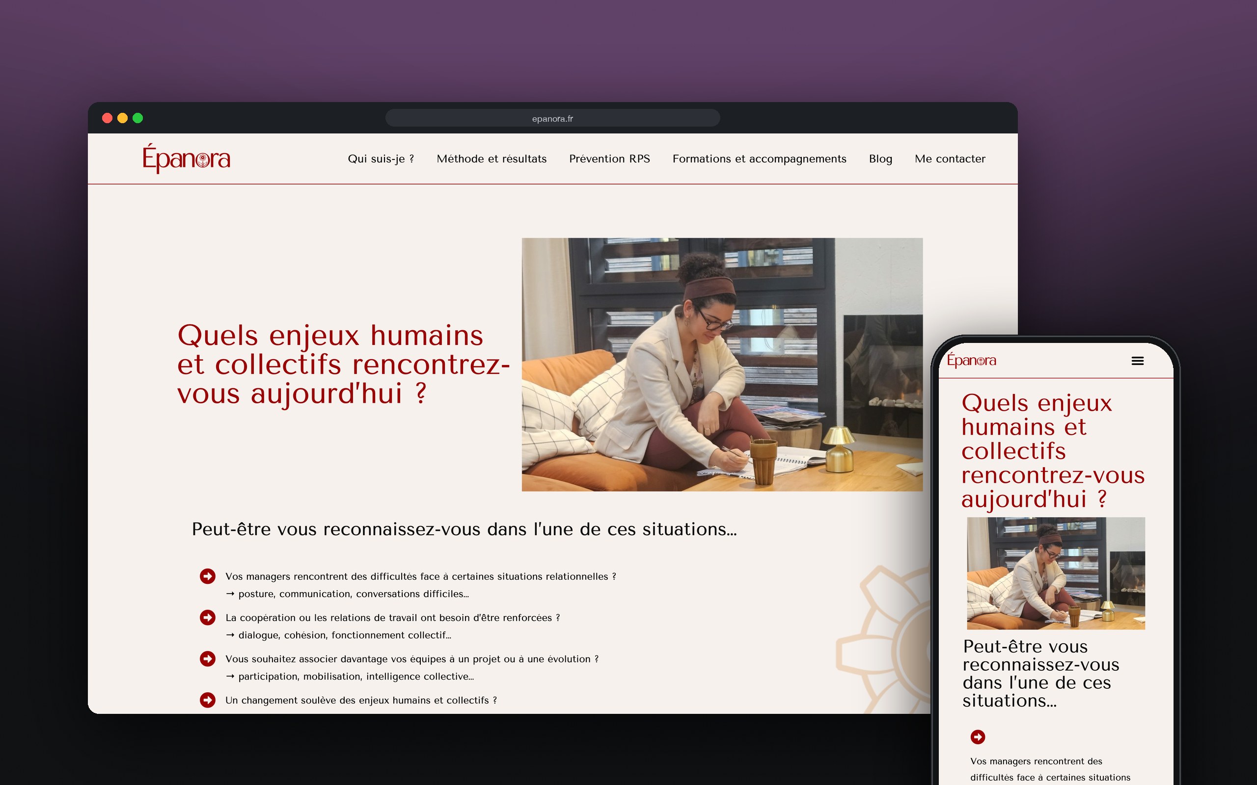 Épanora : site présenté sur ordinateur et mobile