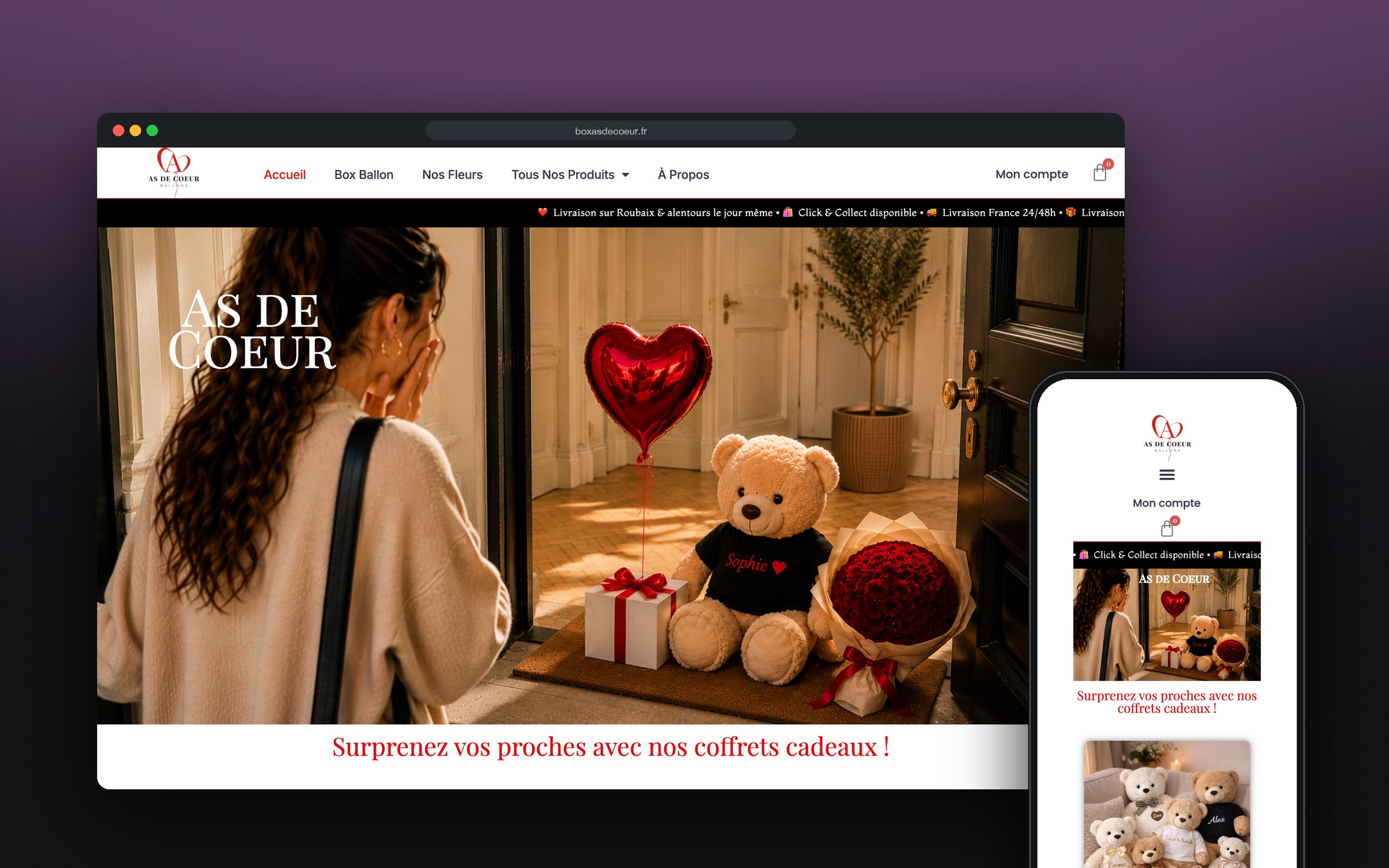 As de Cœur : site présenté sur ordinateur et mobile