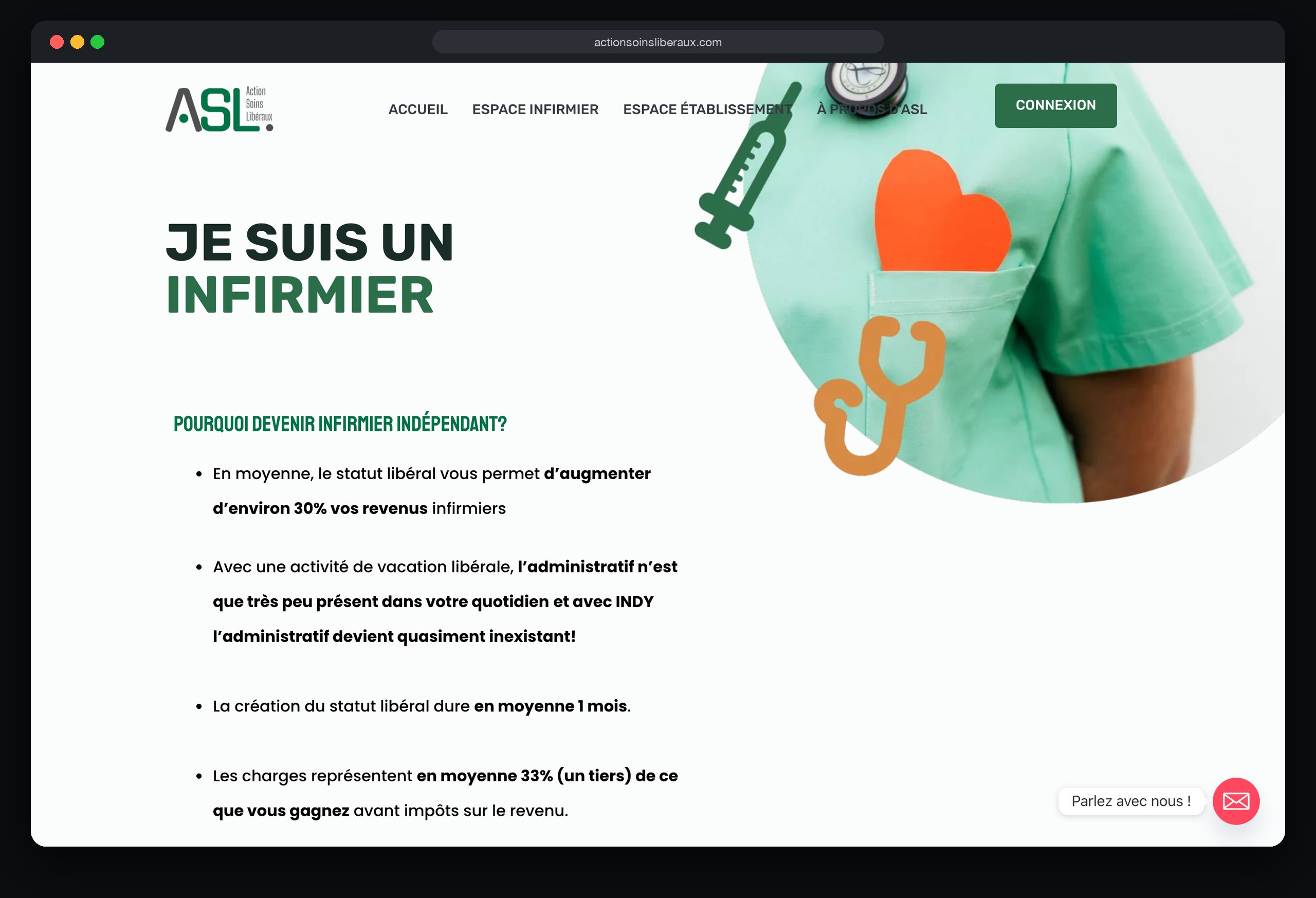 Action Soins Libéraux : page Espace infirmier