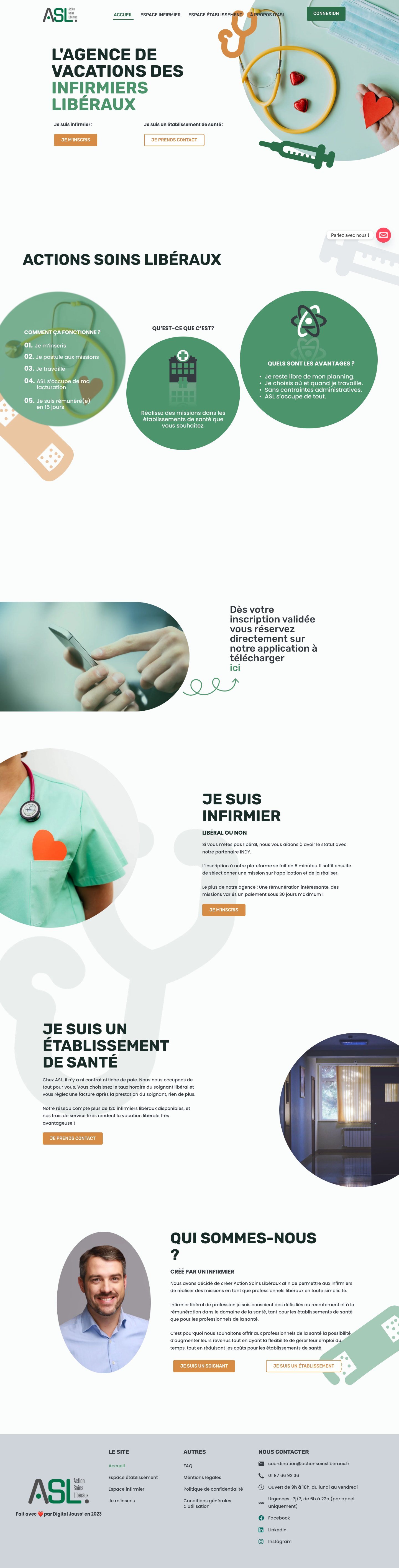 Action Soins Libéraux : page d’accueil complète sur ordinateur
