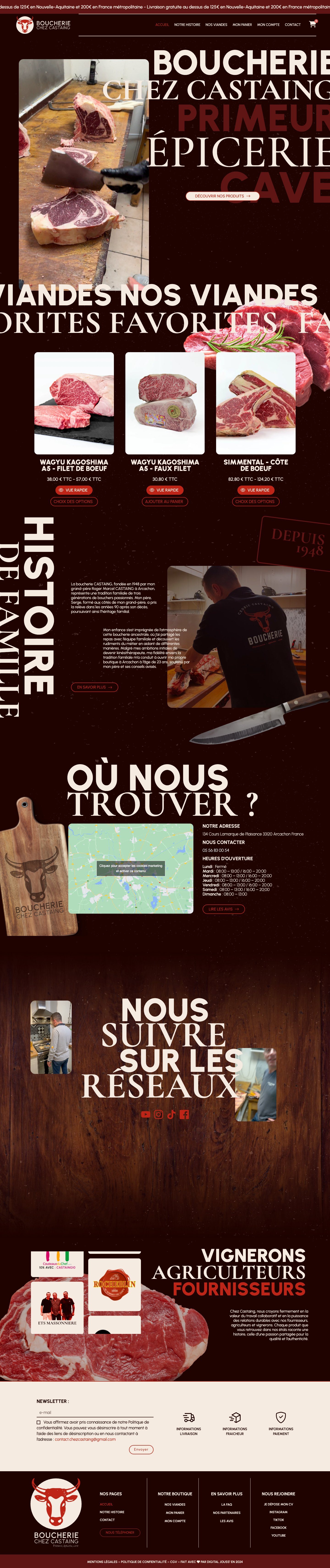 Chez Castaing : page d’accueil complète sur ordinateur