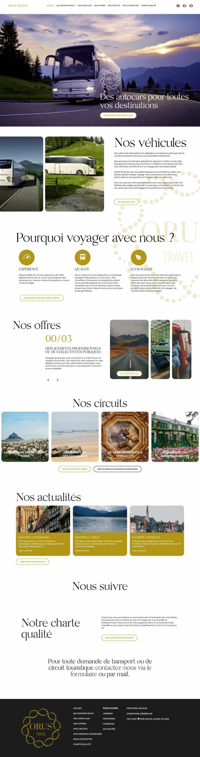 Orus Travel : page d’accueil complète sur ordinateur