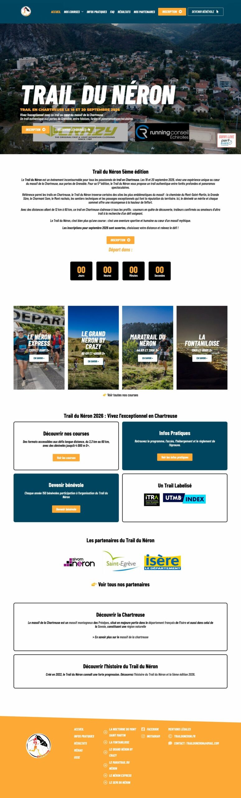 Trail du Néron : page d’accueil complète sur ordinateur
