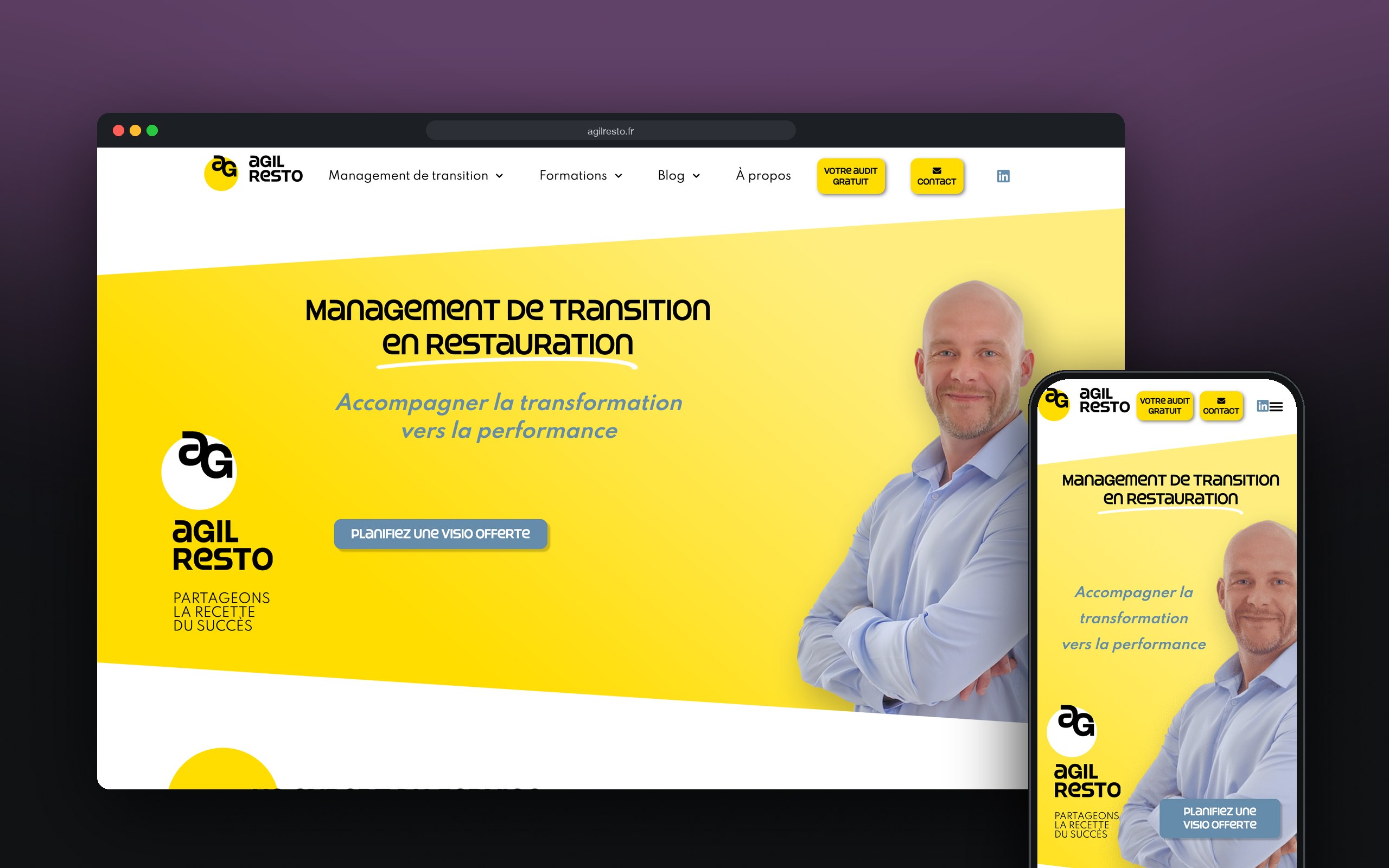 Agil Resto : site présenté sur ordinateur et mobile
