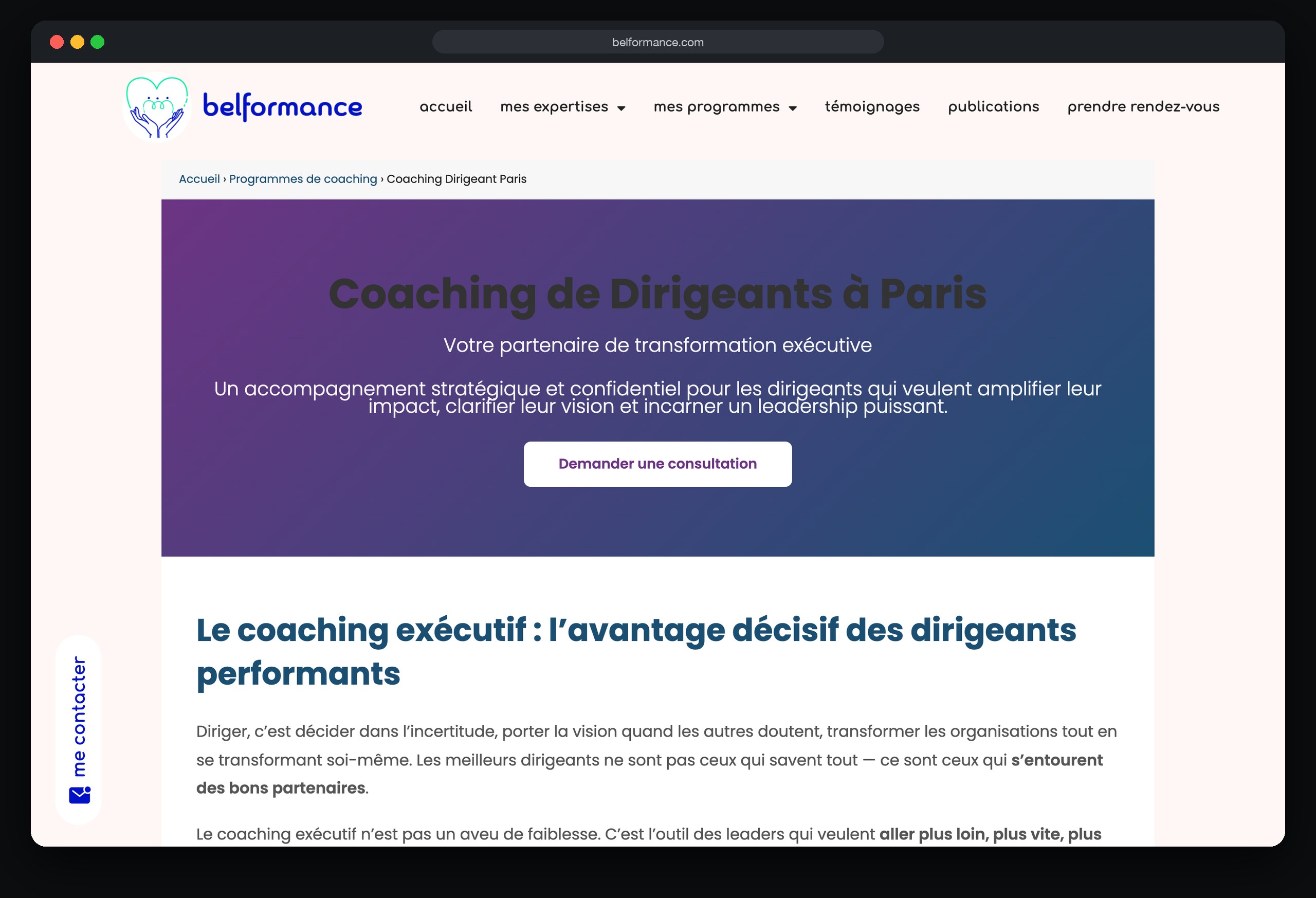 Belformance 3 Belformance : page Coaching dirigeant paris