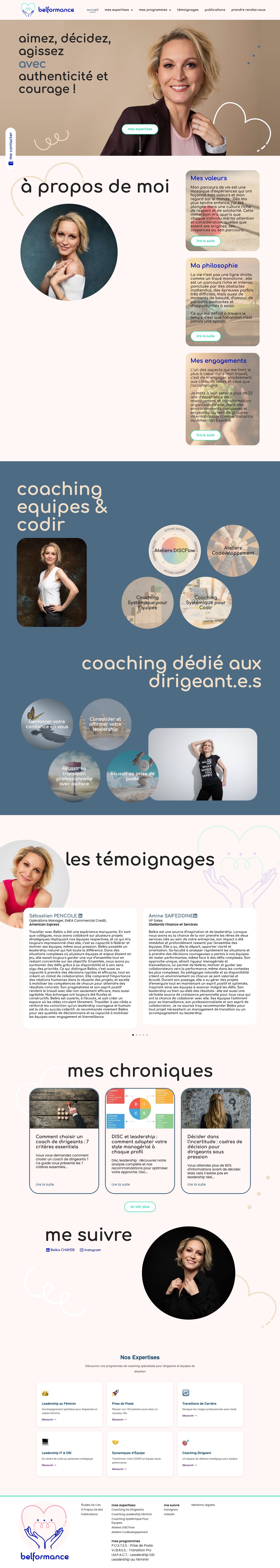 Belformance : page d’accueil complète sur ordinateur