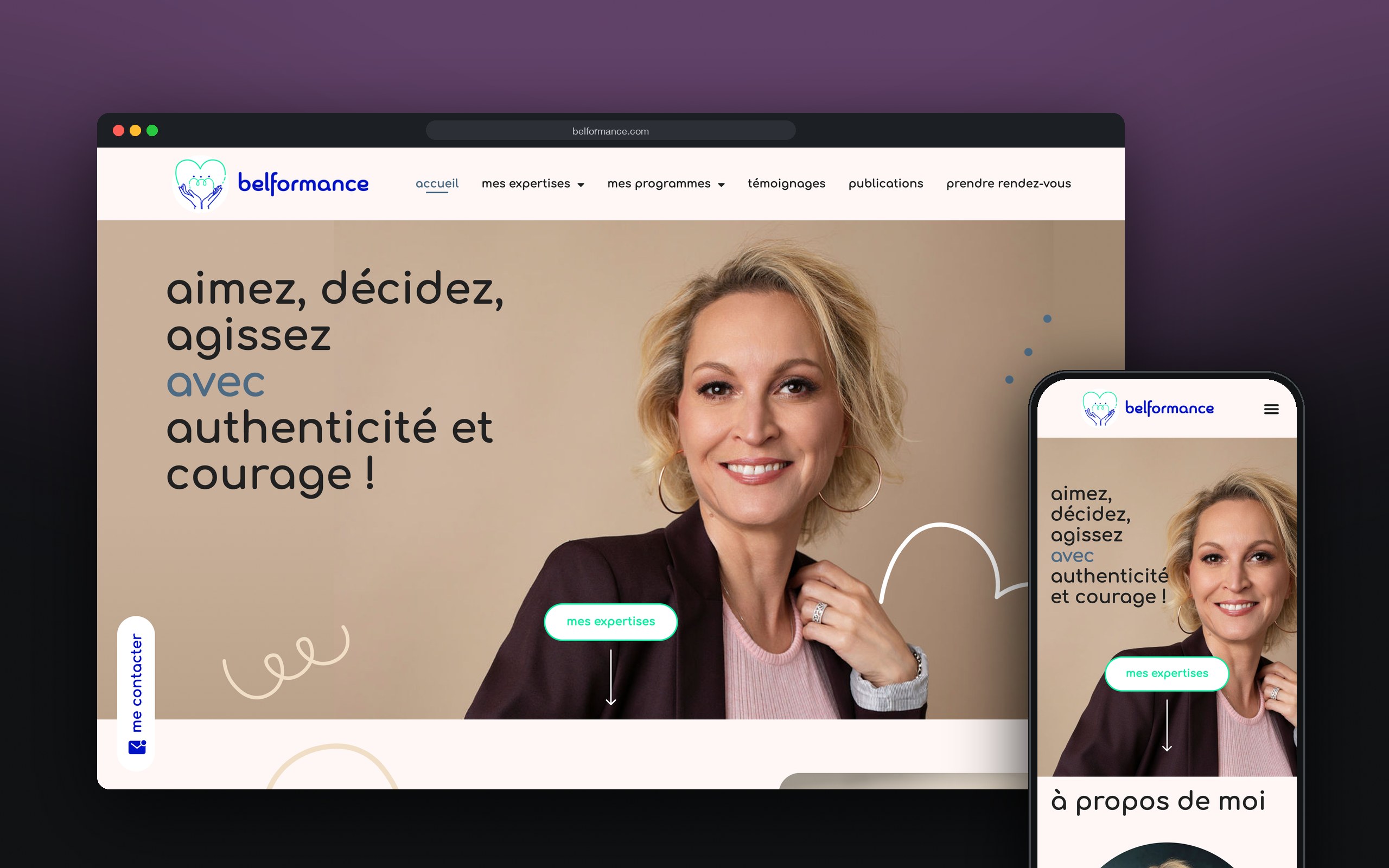 Belformance : site présenté sur ordinateur et mobile