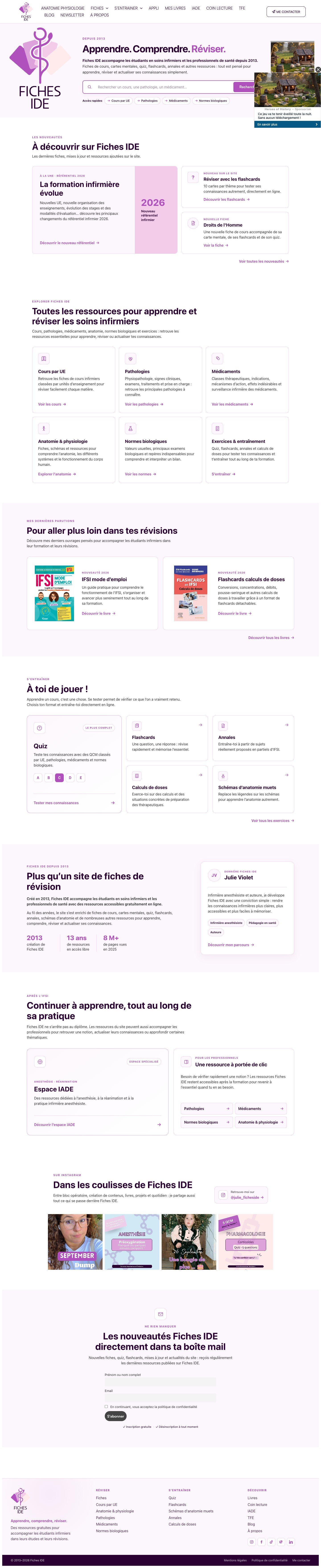 Fiches IDE : page d’accueil complète sur ordinateur