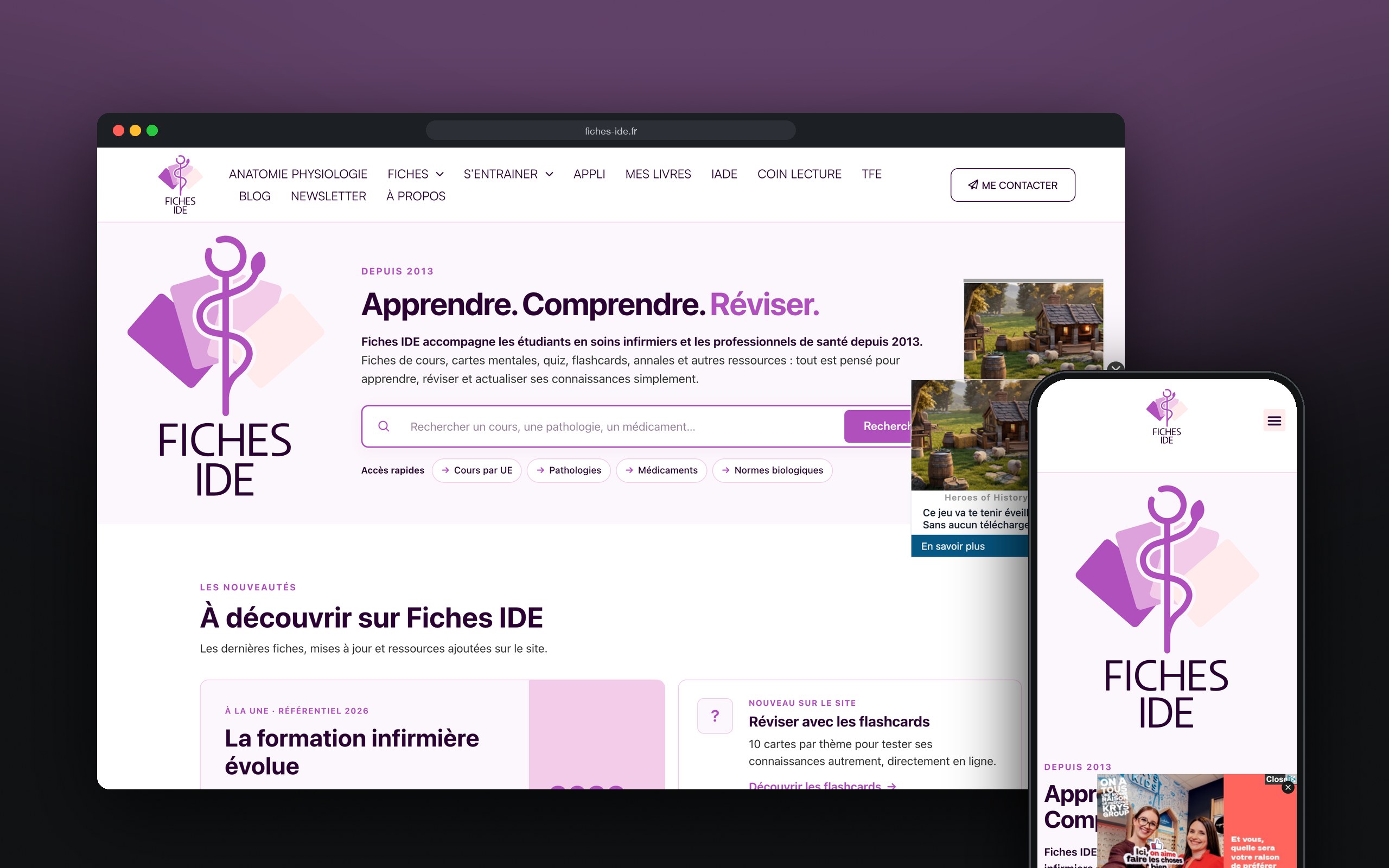 Fiches IDE : site présenté sur ordinateur et mobile
