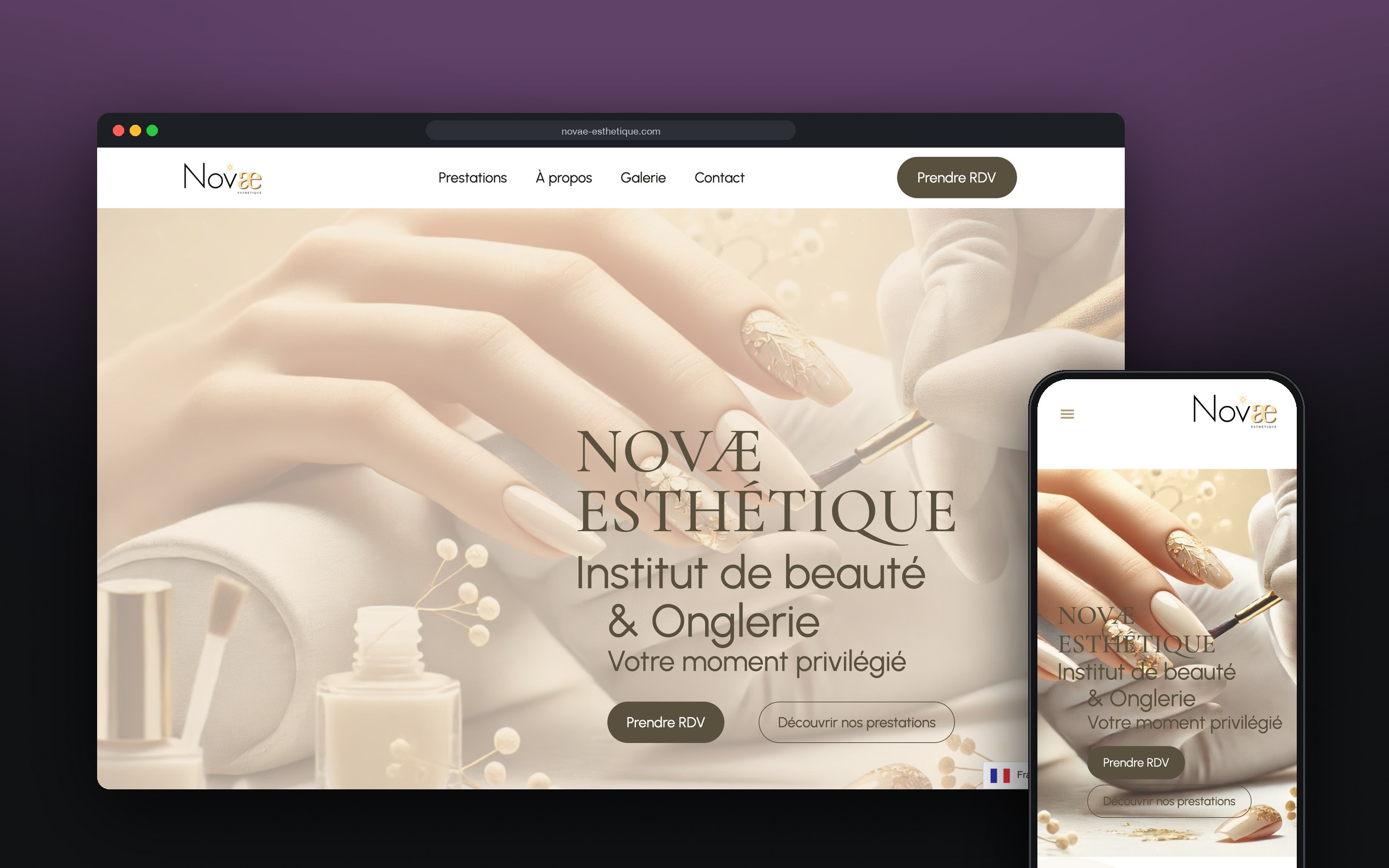 Novae Esthétique : site présenté sur ordinateur et mobile