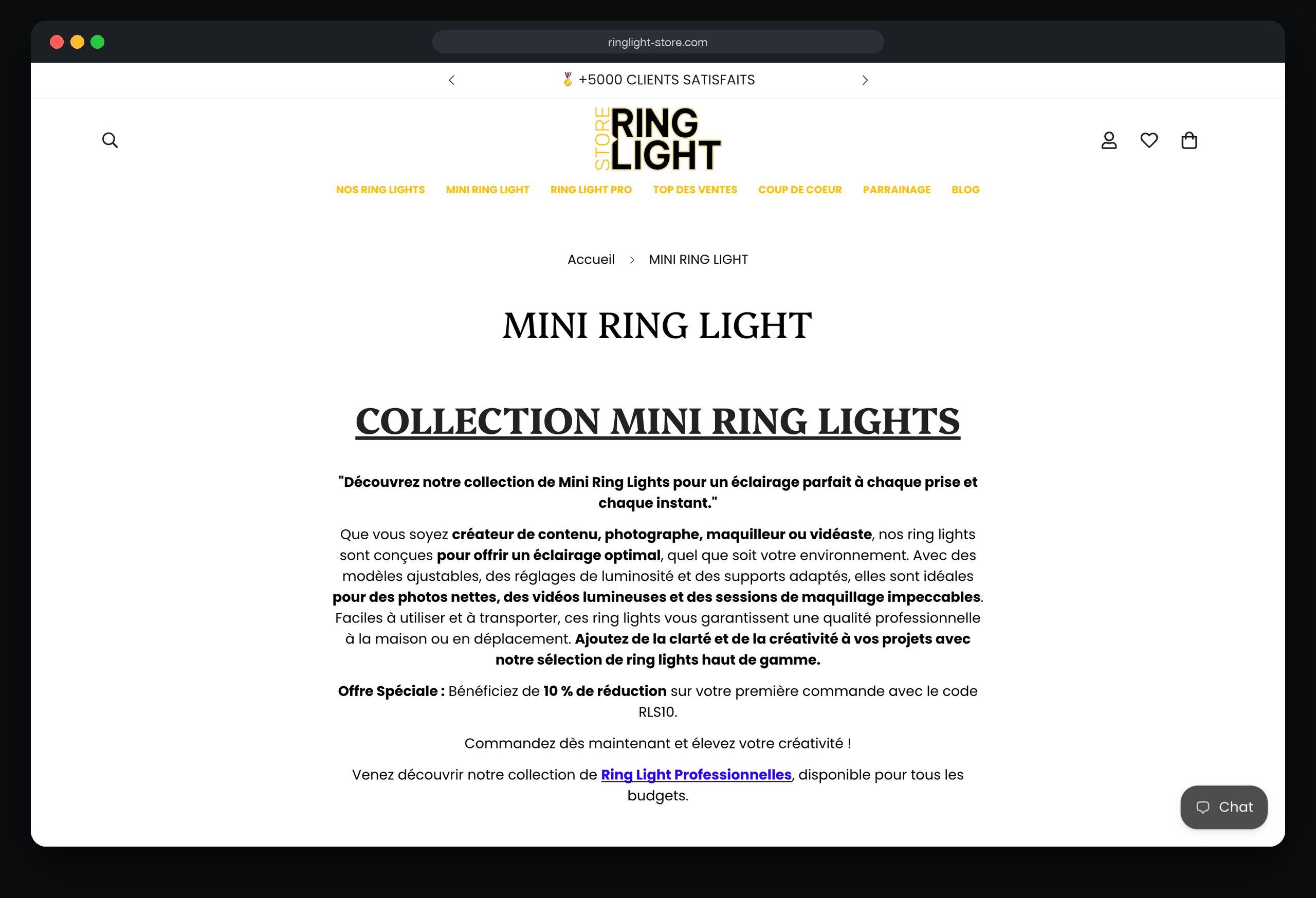 Ring Light Store : page Mini ring light pour telephone