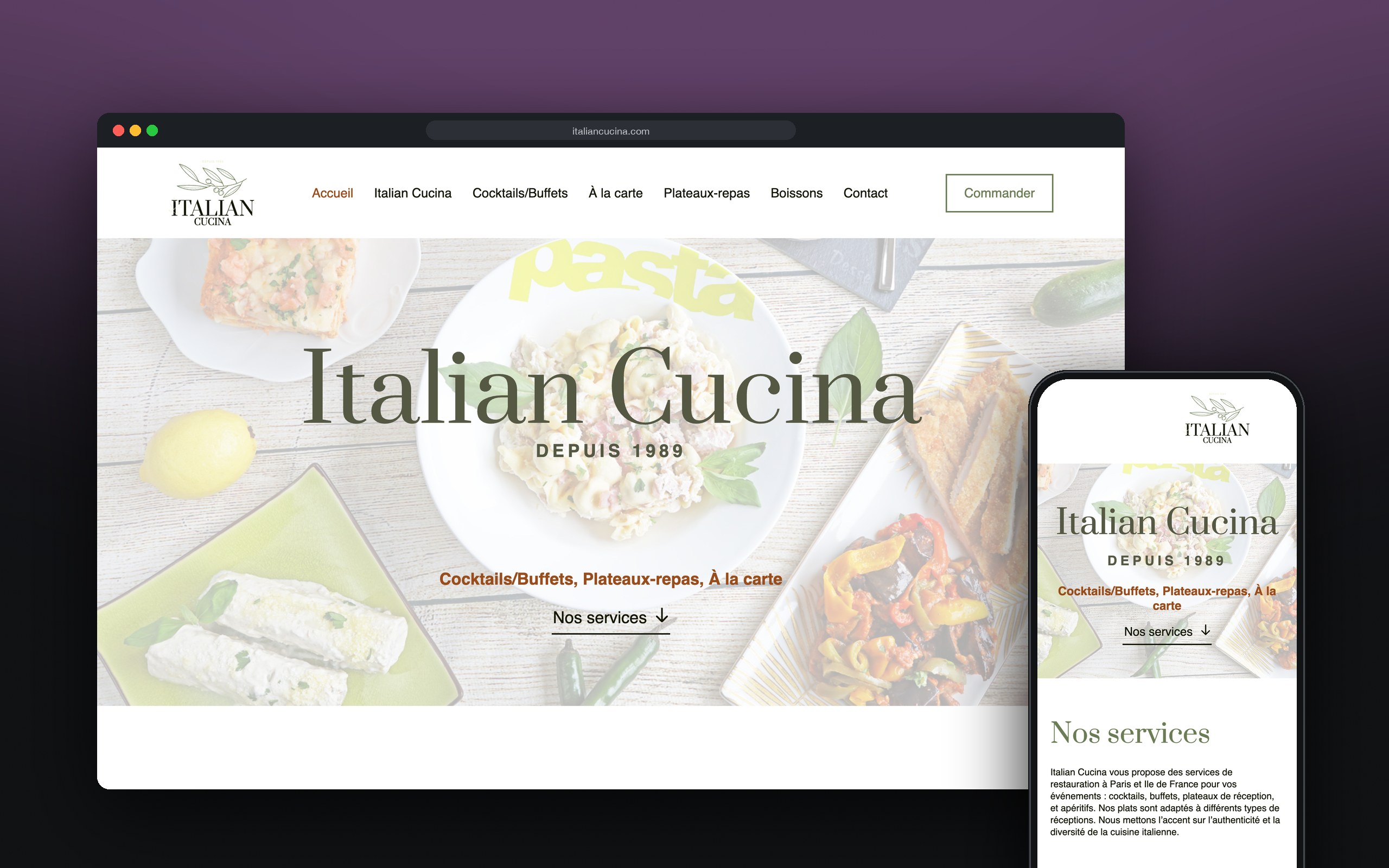 Italian Cucina : site présenté sur ordinateur et mobile