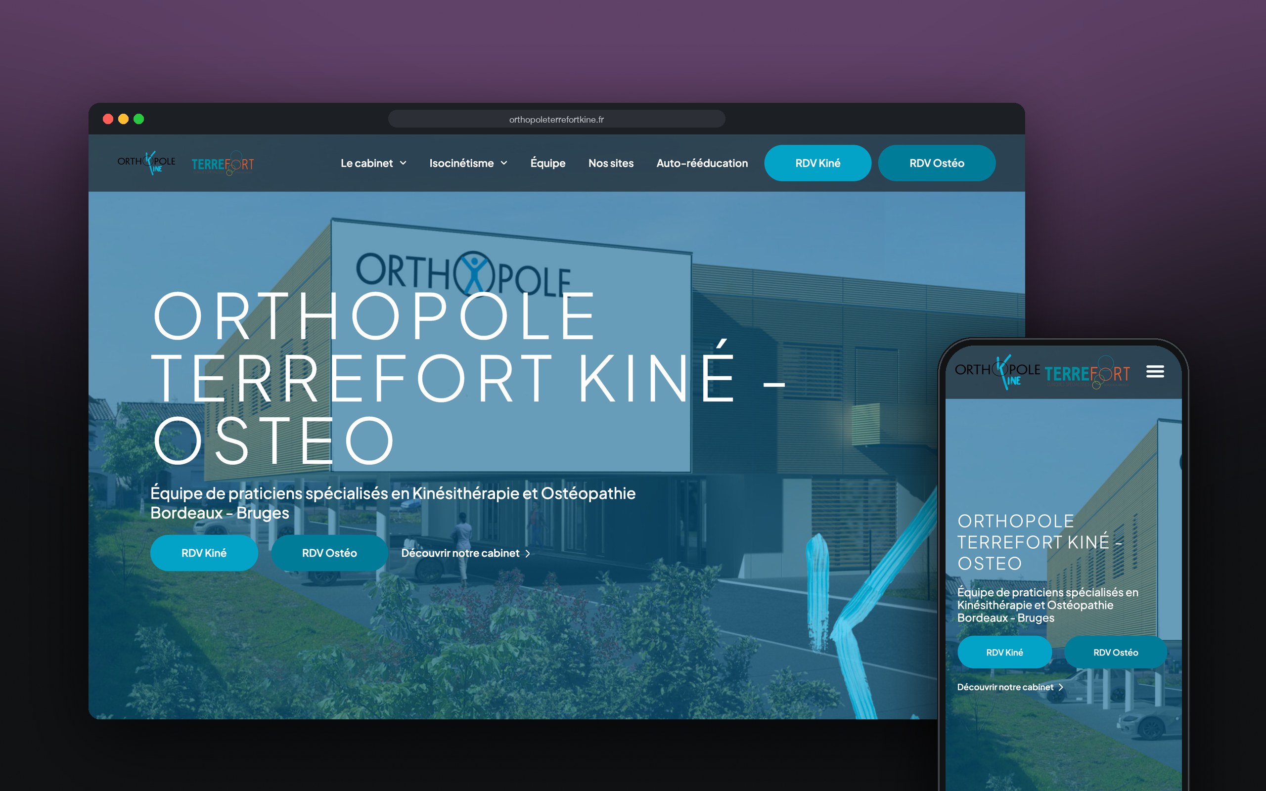 Orthopole Kiné : site présenté sur ordinateur et mobile