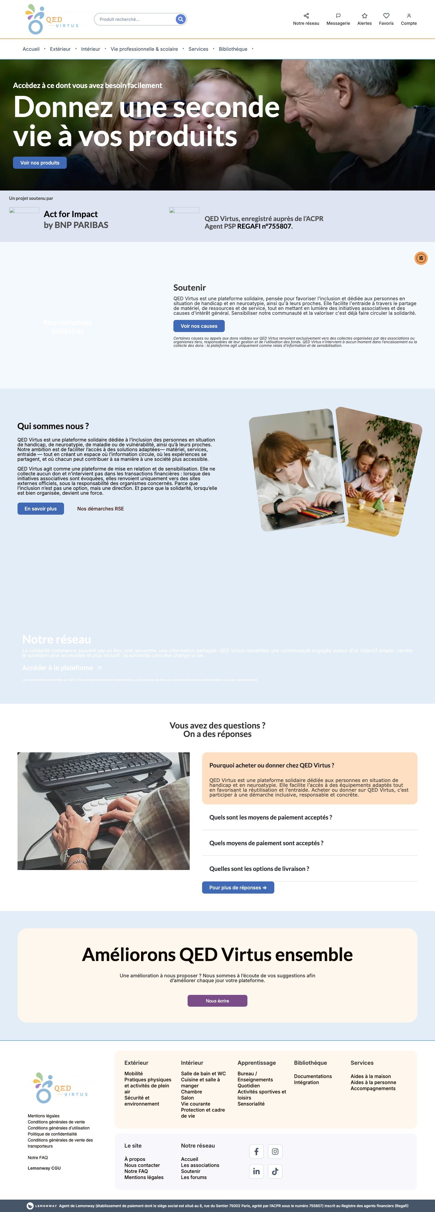 QED Virtus : page d’accueil complète sur ordinateur