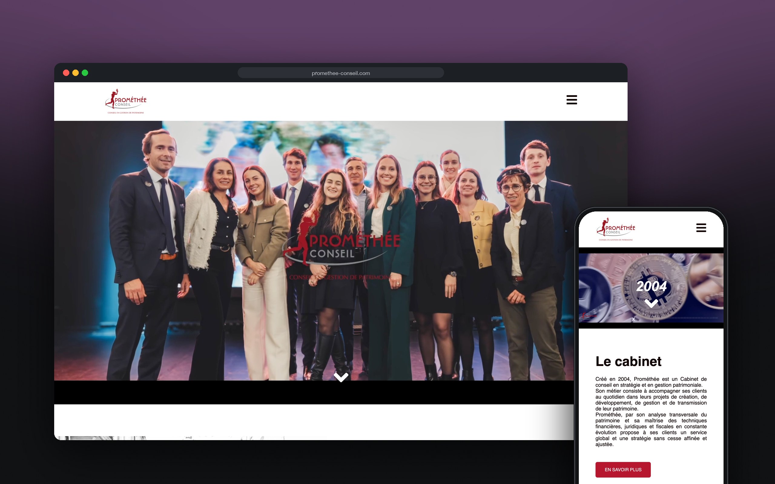 Prométhée Conseil : site présenté sur ordinateur et mobile