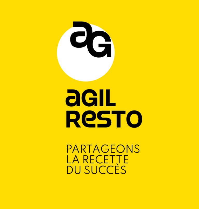 Agil Resto — logo aG et signature « Partageons la recette du succès » sur fond jaune