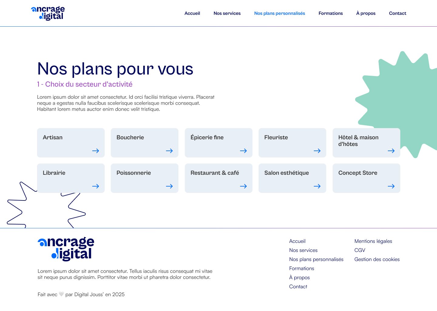 Ancrage Digital — choix du secteur d'activité pour un plan personnalisé