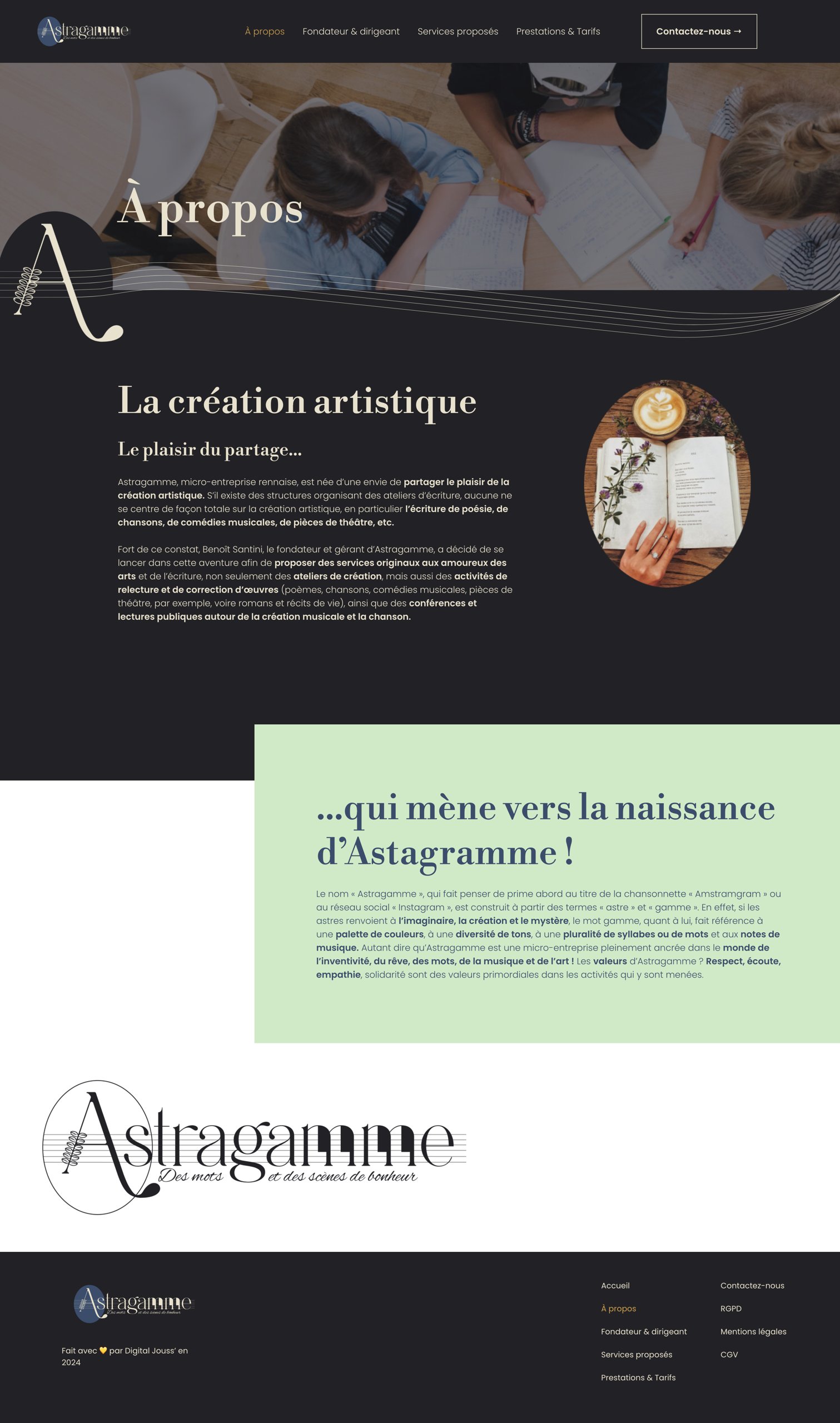 Astragamme — page À propos et naissance d'Astragamme