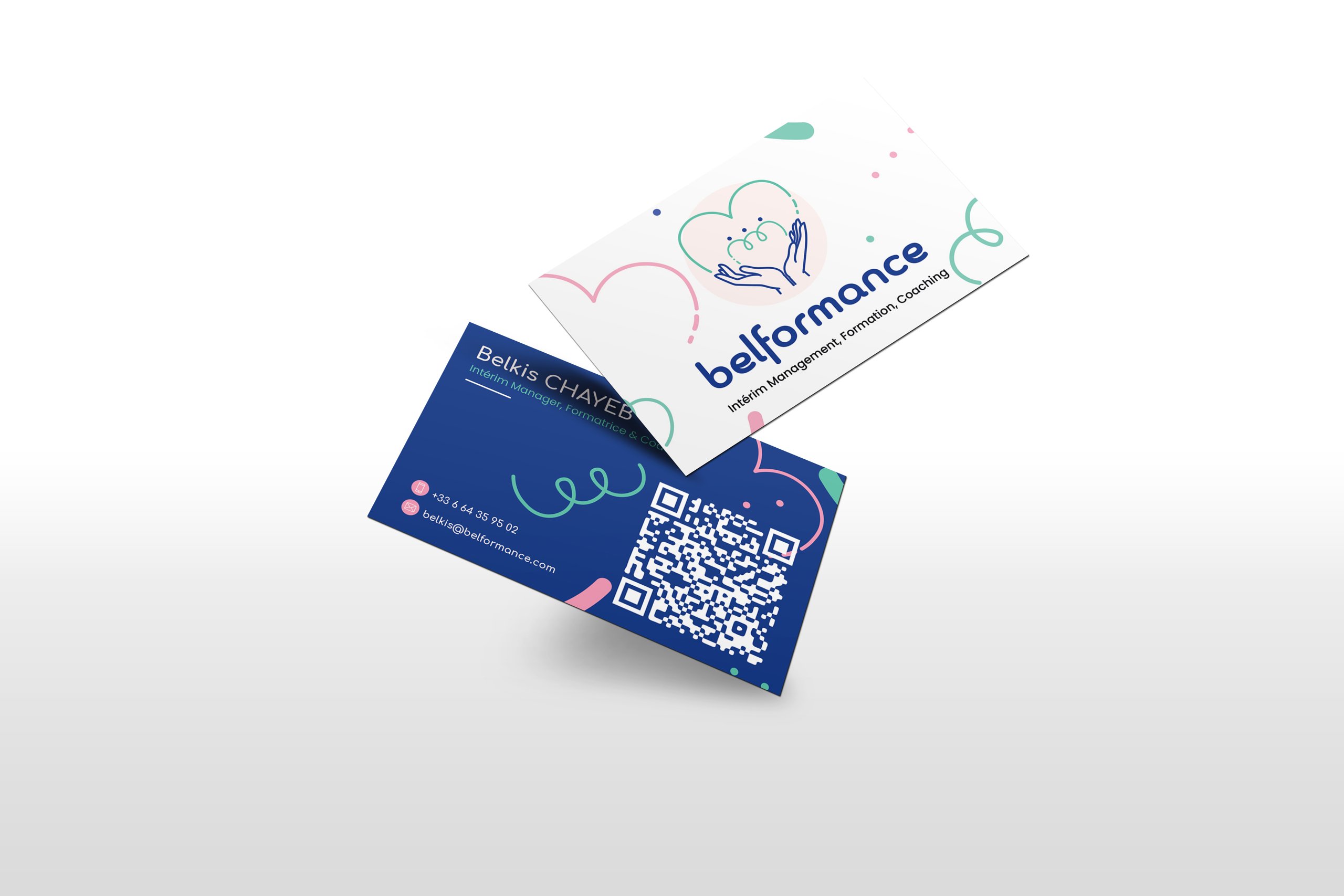 Belformance — cartes de visite recto verso avec QR code
