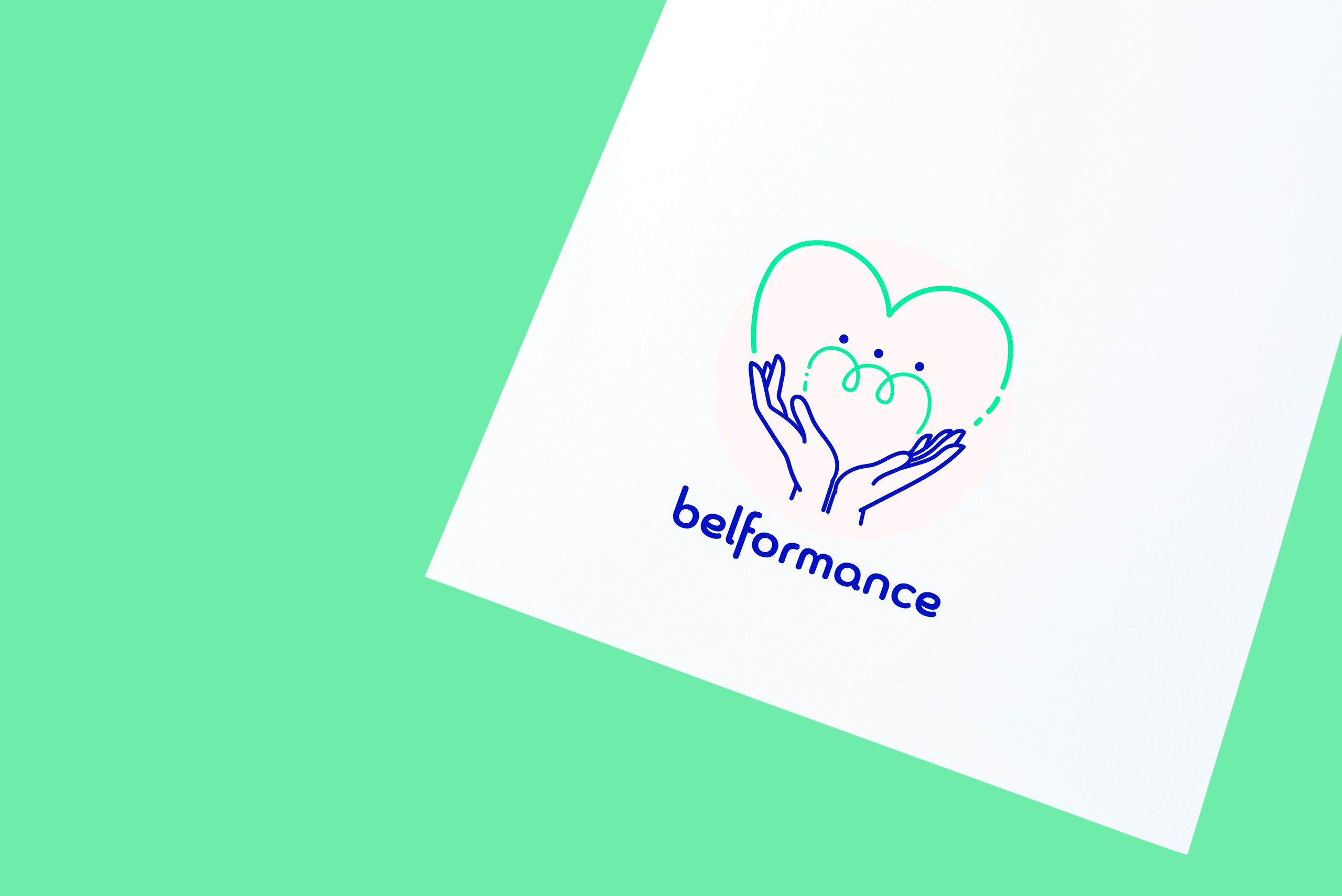Belformance — logo sur papier, fond vert menthe