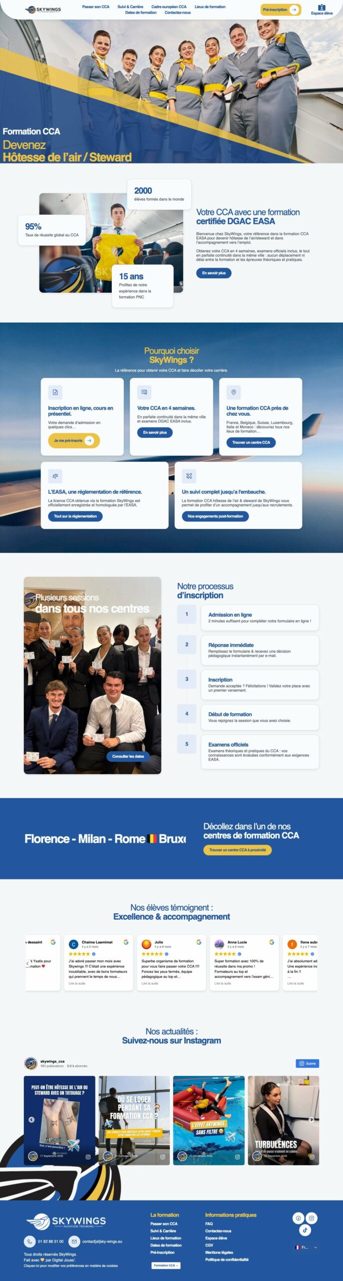 SkyWings : page d’accueil complète sur ordinateur