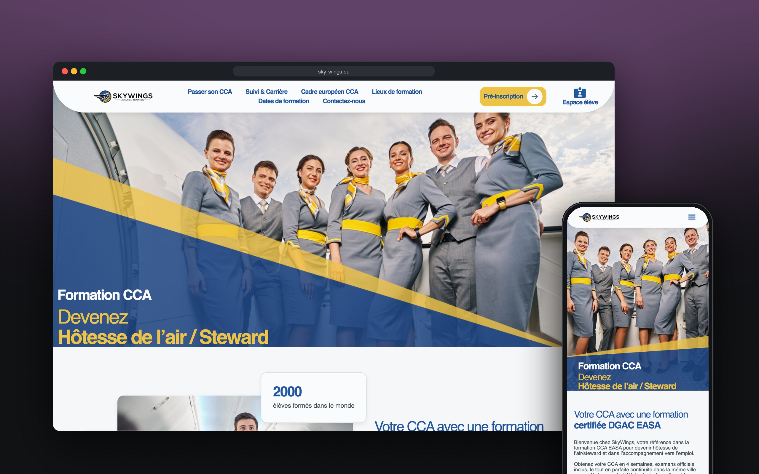 SkyWings : site présenté sur ordinateur et mobile