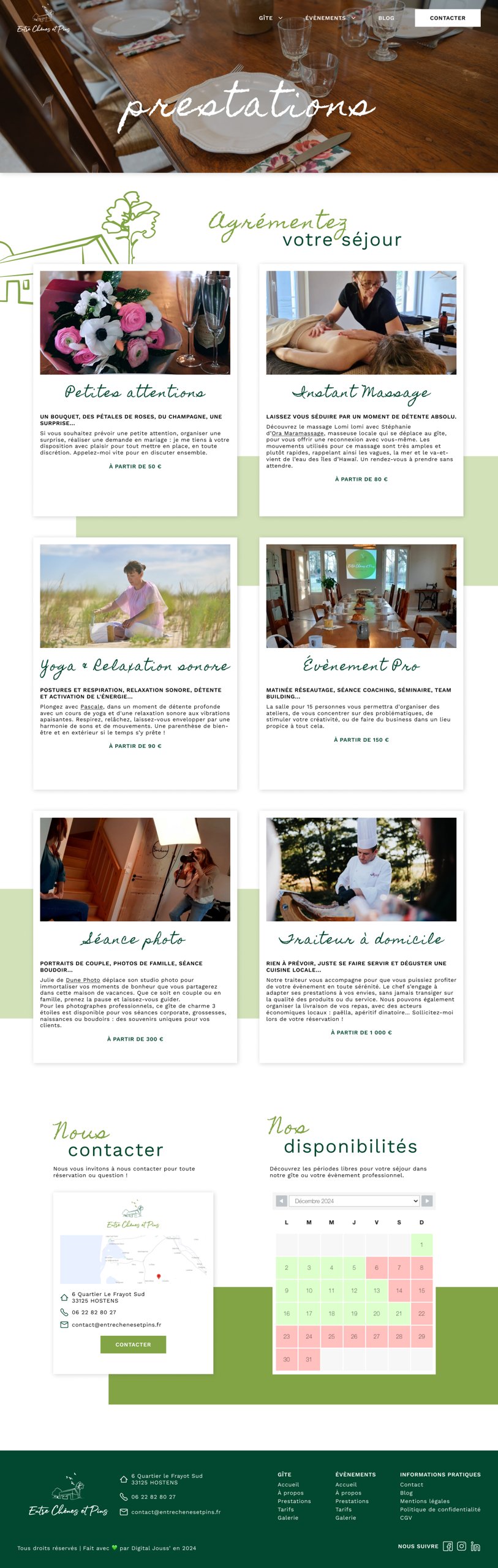 Entre Chênes et Pins — page des prestations