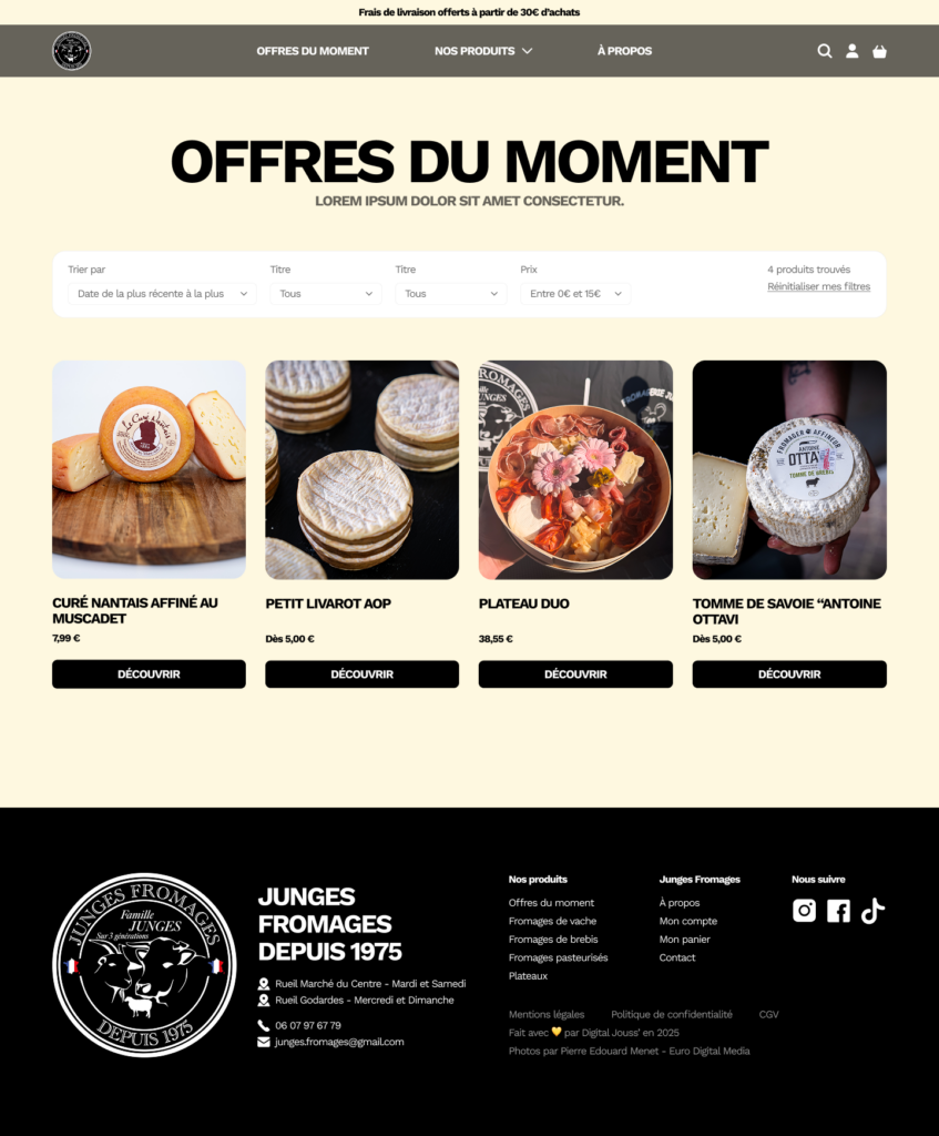 Fromagerie Junges — page Offres du moment avec filtres et produits