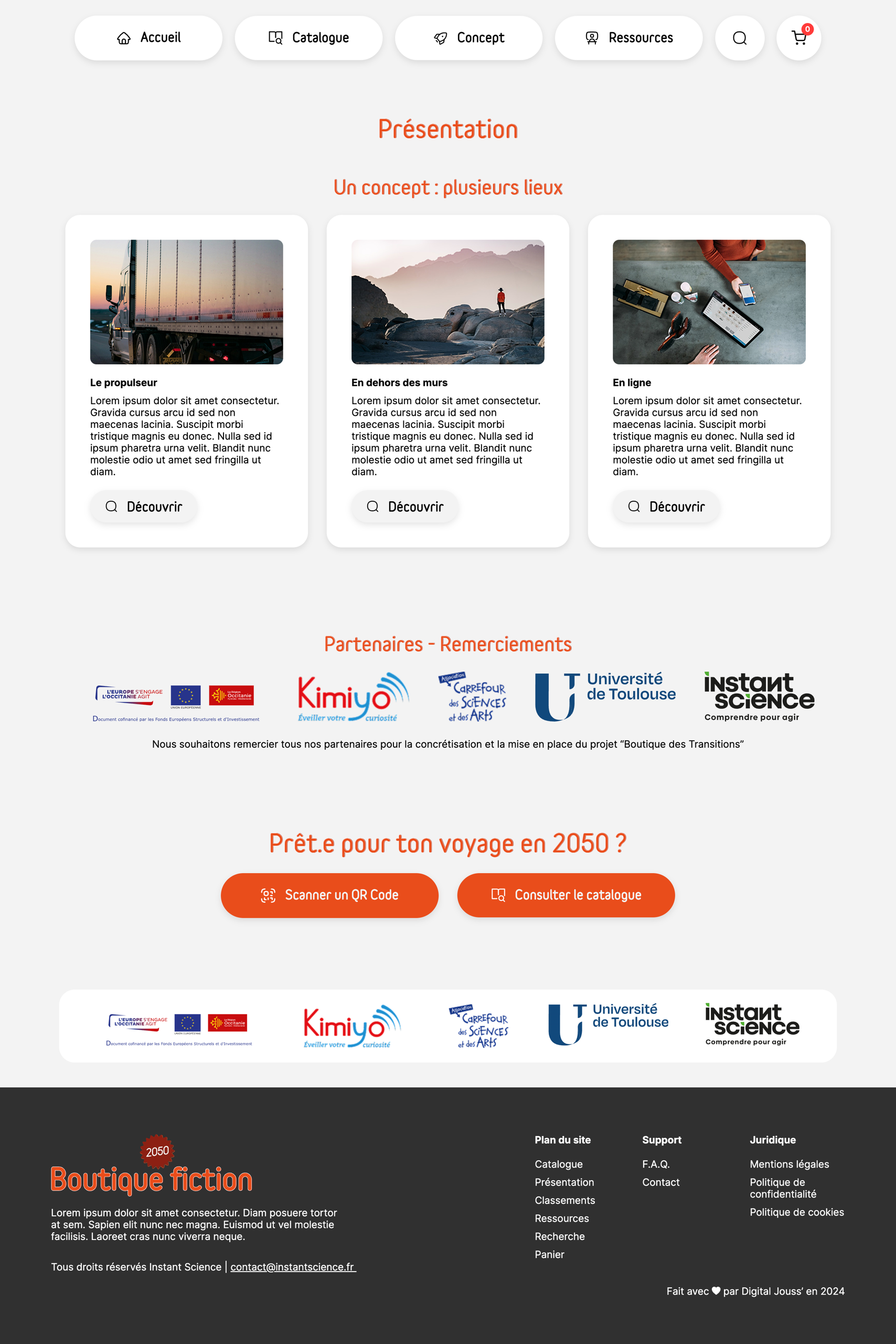 Instant Science — page Concept et partenaires