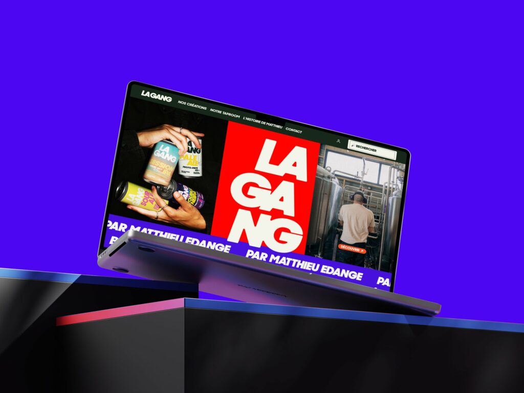 La Gang — boutique en ligne affichée sur un ordinateur portable sur fond violet