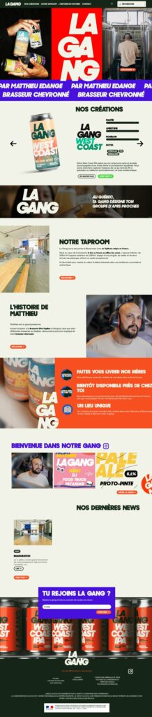 La Gang — page d'accueil avec canettes et bandeau du brasseur