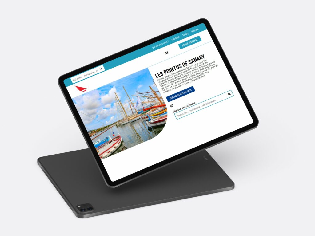 Les Pointus de Sanary — page d'accueil du site sur une tablette
