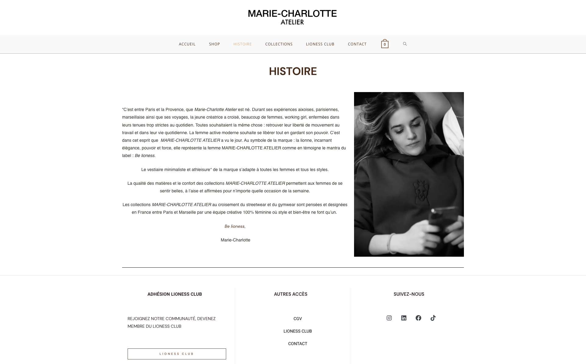 Marie-Charlotte Atelier — page Histoire de la marque