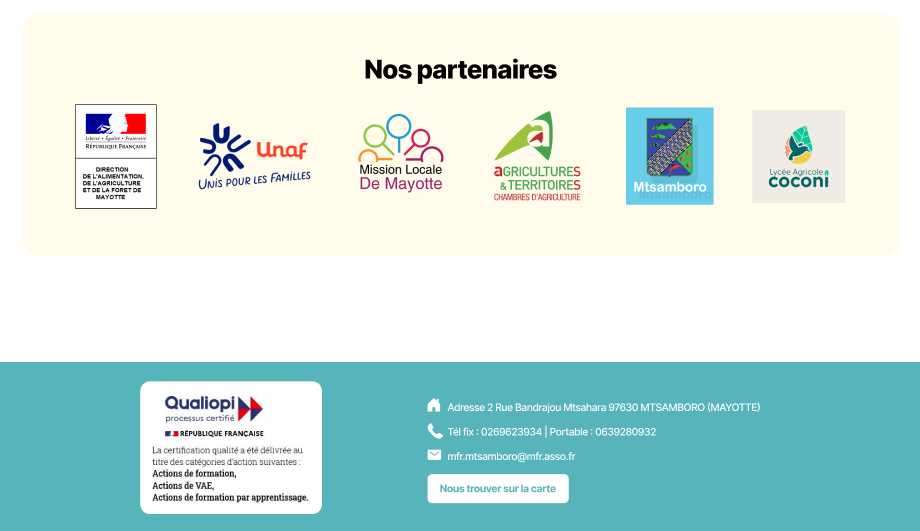 MFR de Mtsamboro — partenaires et pied de page