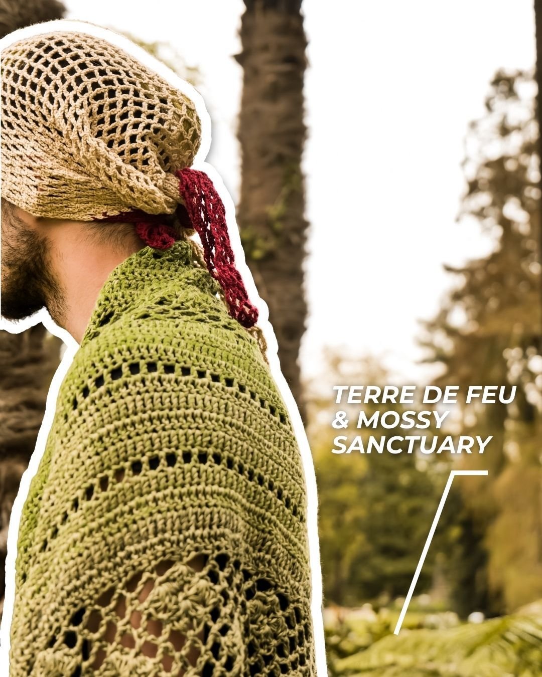 Moony Raccoon — publication présentant un châle et un bonnet au crochet