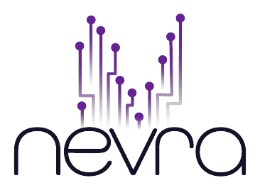 Nevra — logo principal violet et bleu nuit sur fond blanc